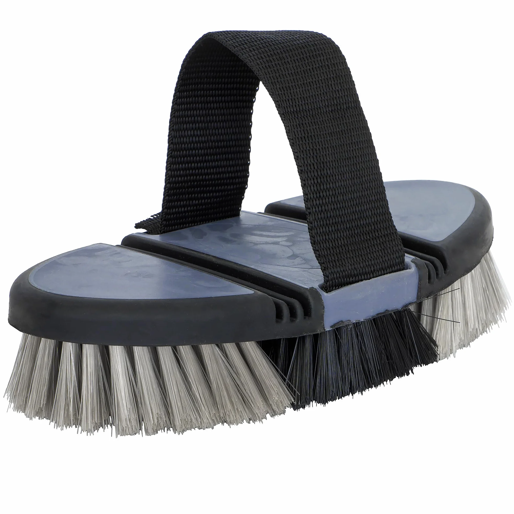 START FlexiBrush szczotka do konia, elastyczna szczotka do pielęgnacji sierści, ergonomiczna, z paskiem na rękę, idealna do wrażliwej skóry konia (czarny/szary)
