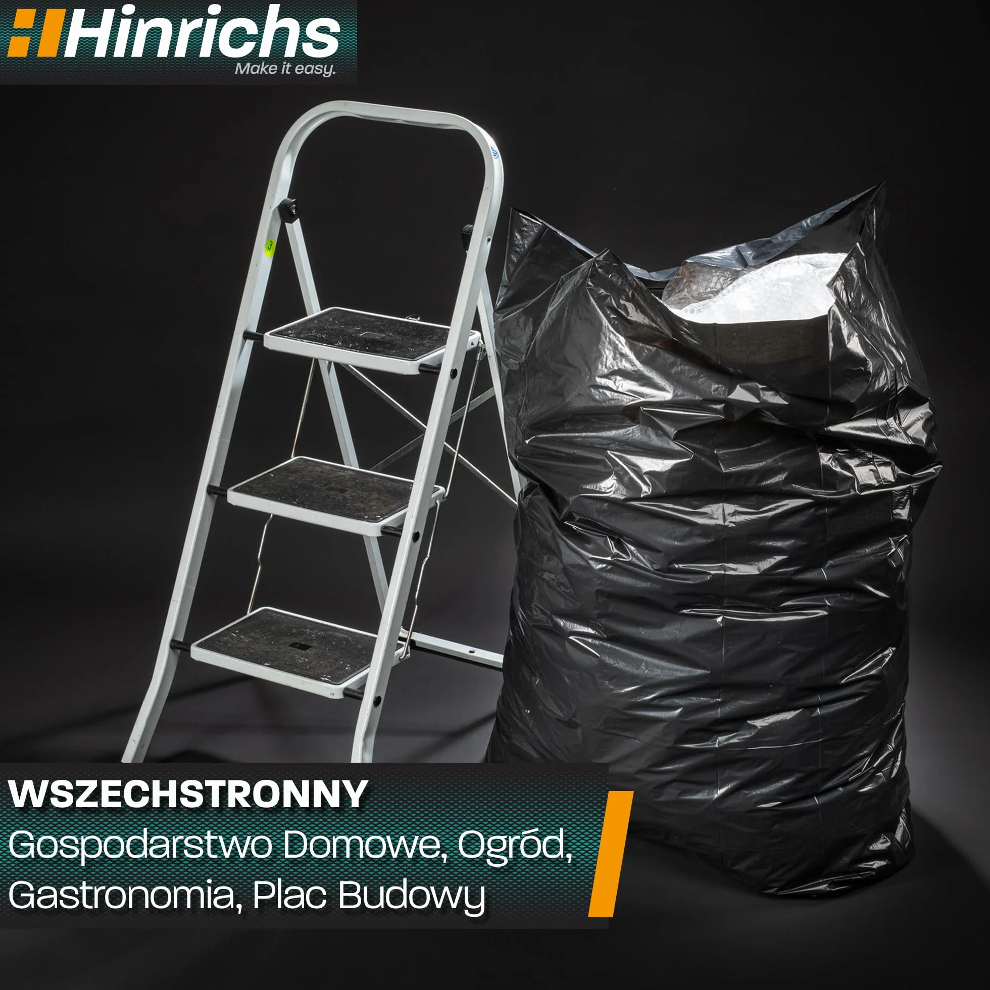 Hinrichs Worki na śmieci 240 l 100 x 125 cm rolka 15 sztuk czarne LDPE
