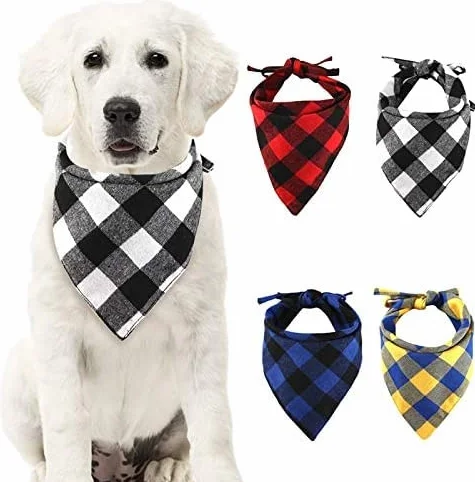 CHUKCHI Bandana dla psa w kratę, 4-pak - regulowane chusteczki dla psów, szalik, zmywalny, w kratę, trójkątna, dwustronna, bawełniana bandana z sznurkiem, odpowiednia dla małych, średnich i dużych