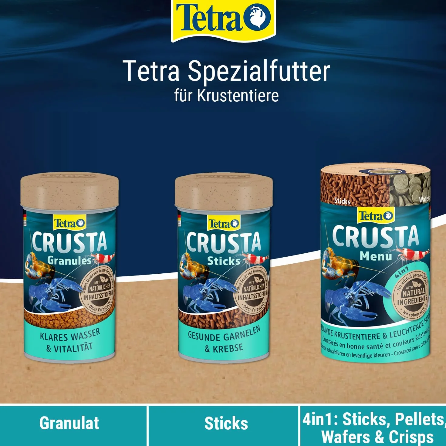 Tetra Crusta Menu – karma 4 w 1 z patyczkami, granulkami, wazami i granulatami do krewetek i raków, dla urozmaiconej diety, puszka 100 ml