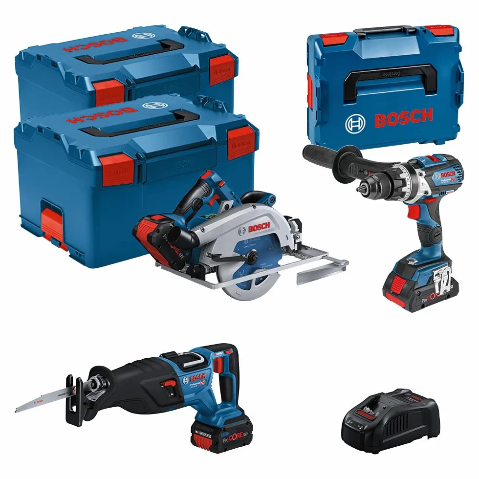 Bosch Professional Combo Kit GSB 18V-110 C + GKS 18V-68 GC + GSA 18V-28 (w zestawie 1 x akumulator ProCORE 4.0Ah, 2x akumulator ProCORE 5,5Ah, ładowarka GAL 1880 CV)