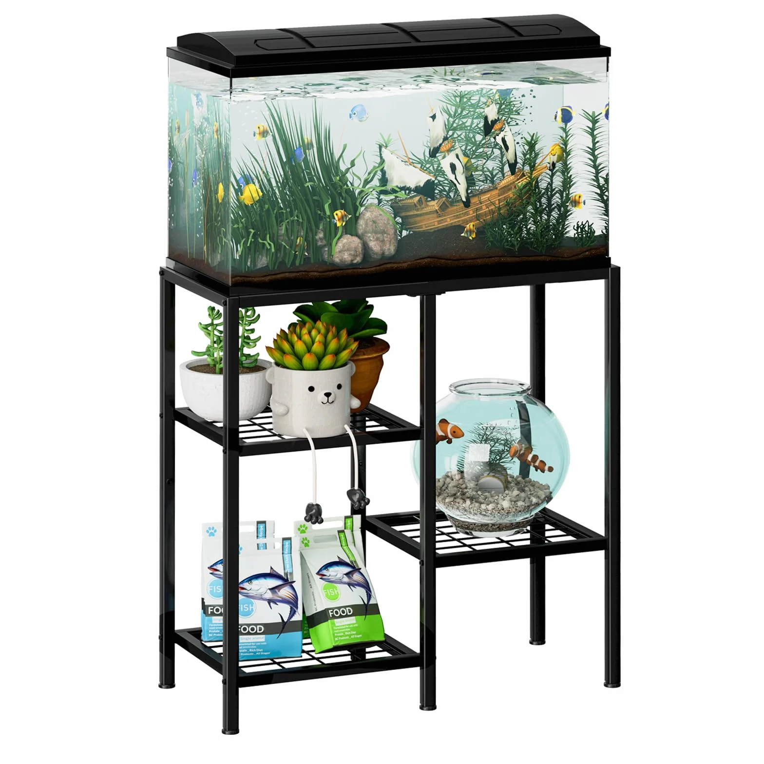 CADUKE Stojak do akwarium, metalowy stojak na akwarium, stojak na akcesoria do akwarium, 3-poziomowy stojak terrarium z żółwiem, gadami, do salonu, biura