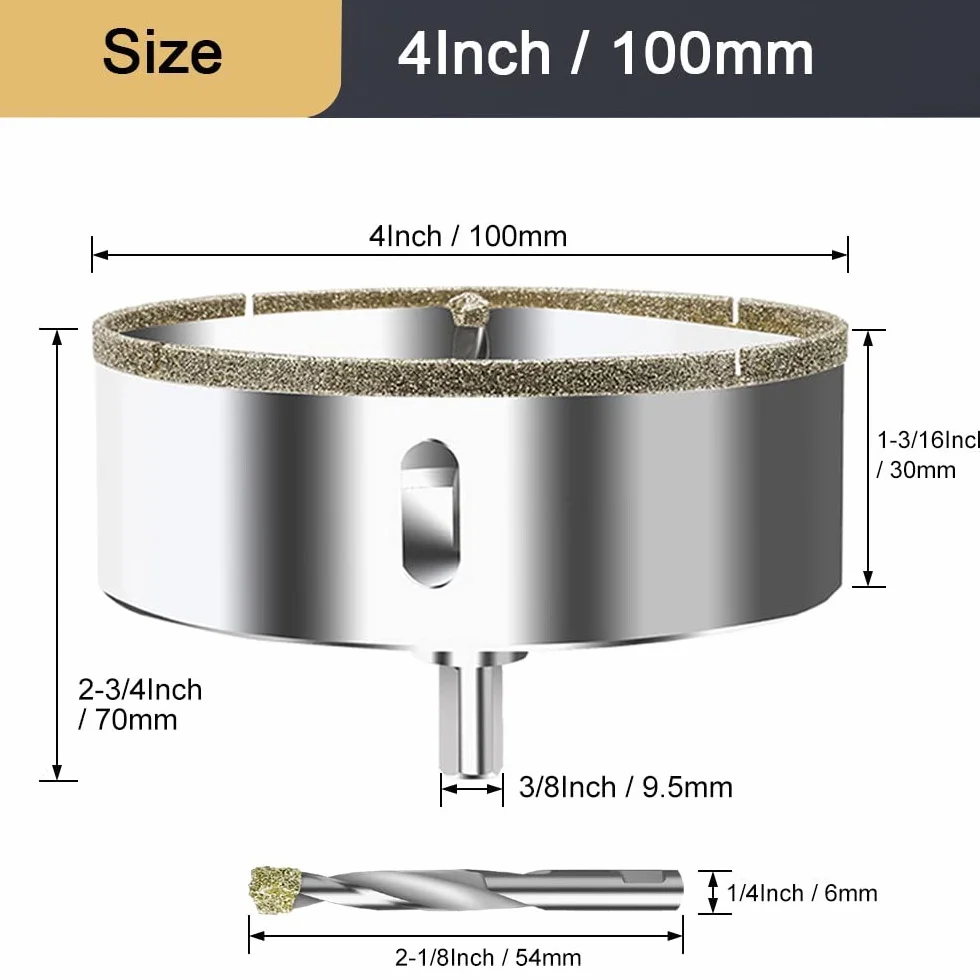 ASNOMY Diamentowa Otwornica 100 mm z Wiertłem Centrującym do Szkła, Płytek, Marmuru i Granitu