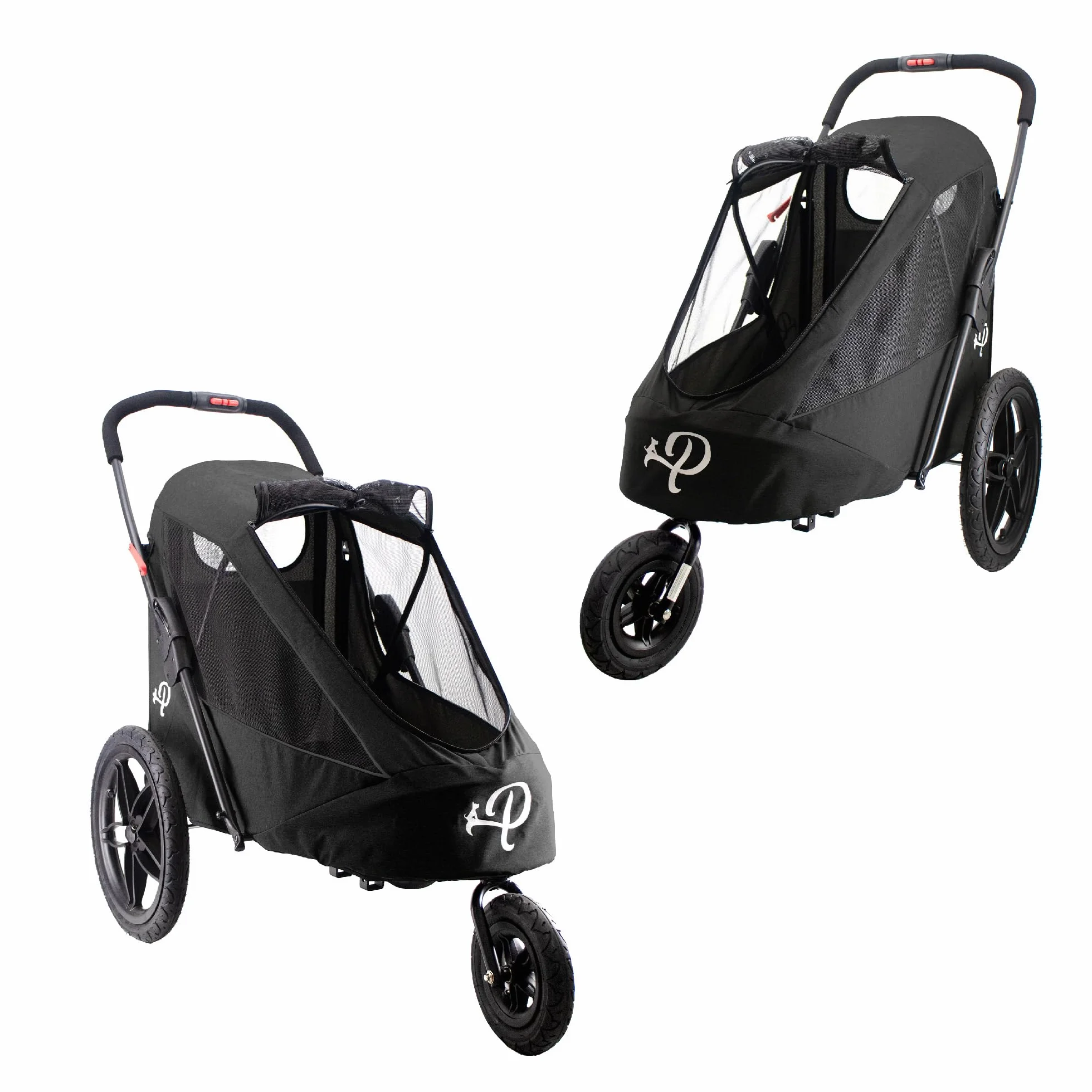 PETIQUE Luksusowa przyczepa do roweru dla psw, Duy rozmiar joggera, skadanie jedn rk, opony powietrzne, osona przeciwdeszczowa, pompa do opon, adapter rowerowy, Czarny