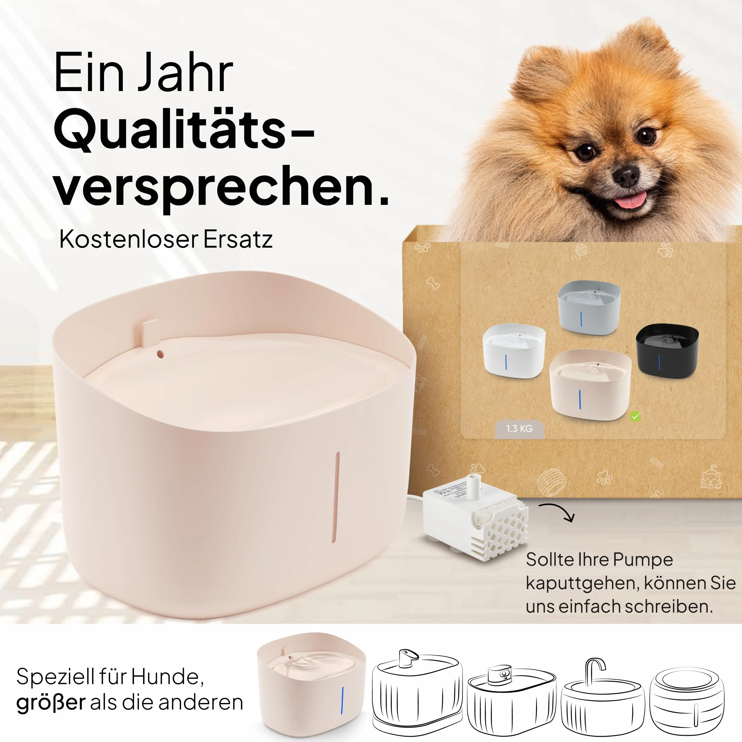 Pretty PAW® fontanna do picia dla psów, bardzo cicha fontanna do picia z 7-litrowym zbiornikiem na wodę, bez BPA, z filtrem i diodami LED, łatwy do czyszczenia dozownik wody dla psów