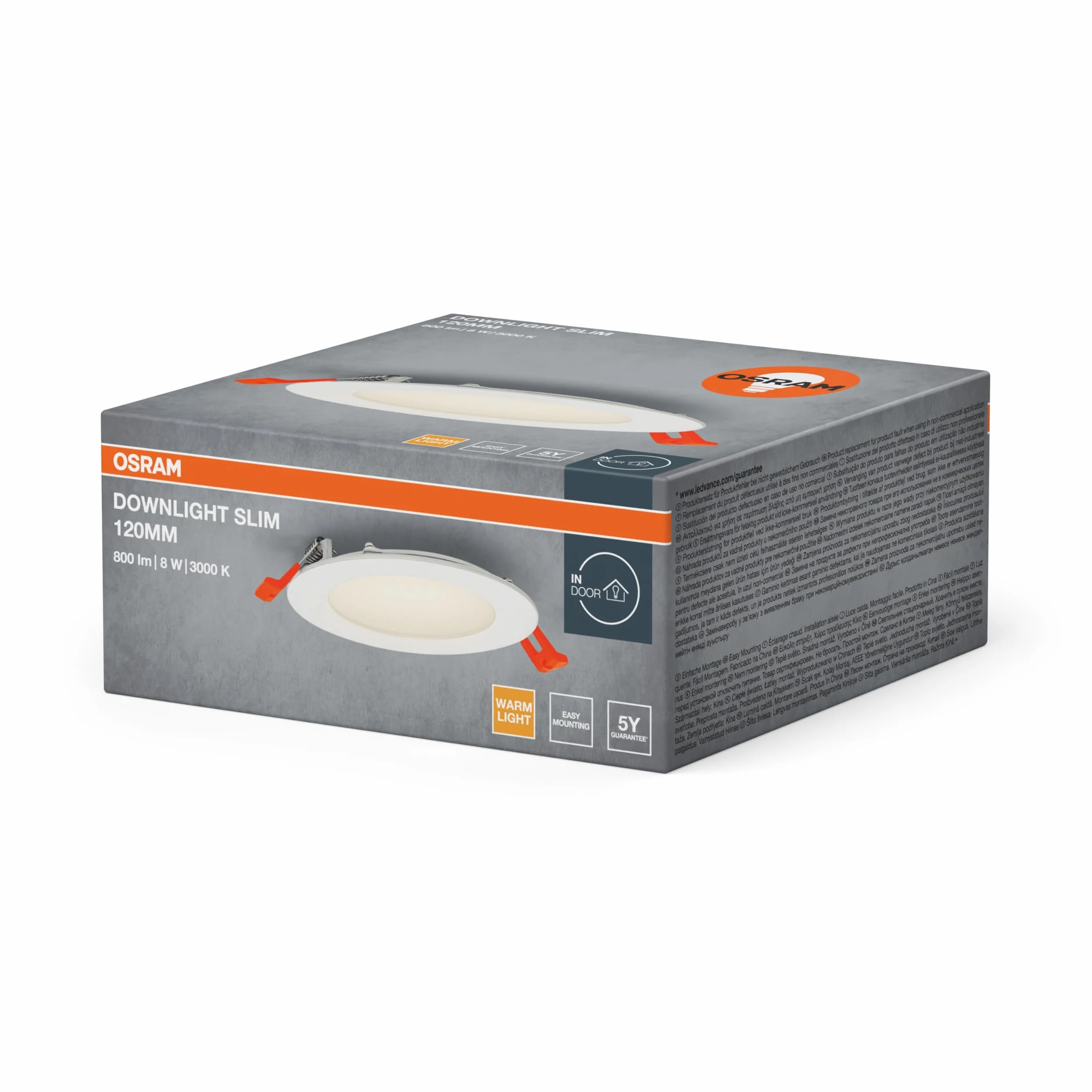 OSRAM Downlight Slim 120mm, wpuszczana lampa LED, 8W, 3000K ciepła biel, 550 lumenów, płaska konstrukcja, IP20, łatwa instalacja w salonach i korytarzach