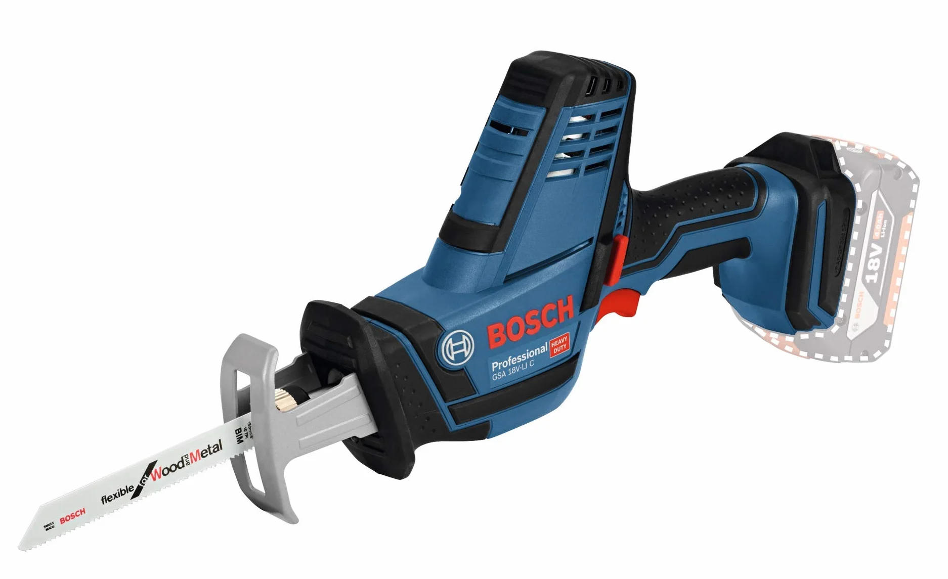 Bosch Professional system 18V: akumulatorowa piła szablasta GSA 18V-LI C (3 brzeszczoty do pił szablastych, walizka L-BOXX)