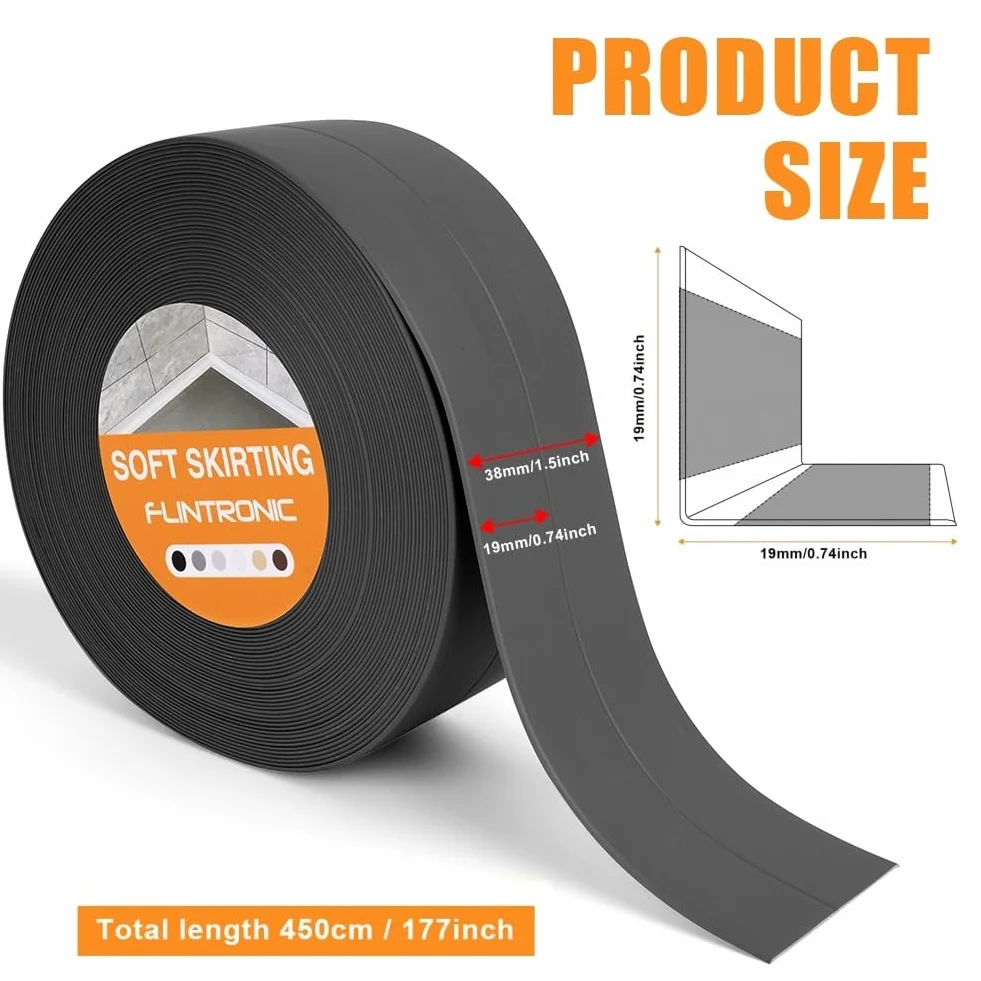 Flintronic Uszczelka do łazienki, 4,5 m x 38 mm, samoprzylepna taśma uszczelniająca, samoprzylepny pasek uszczelniający z PVC do wanny, łazienki, kuchni, nie pleśnieje i uszczelnia (czarny)