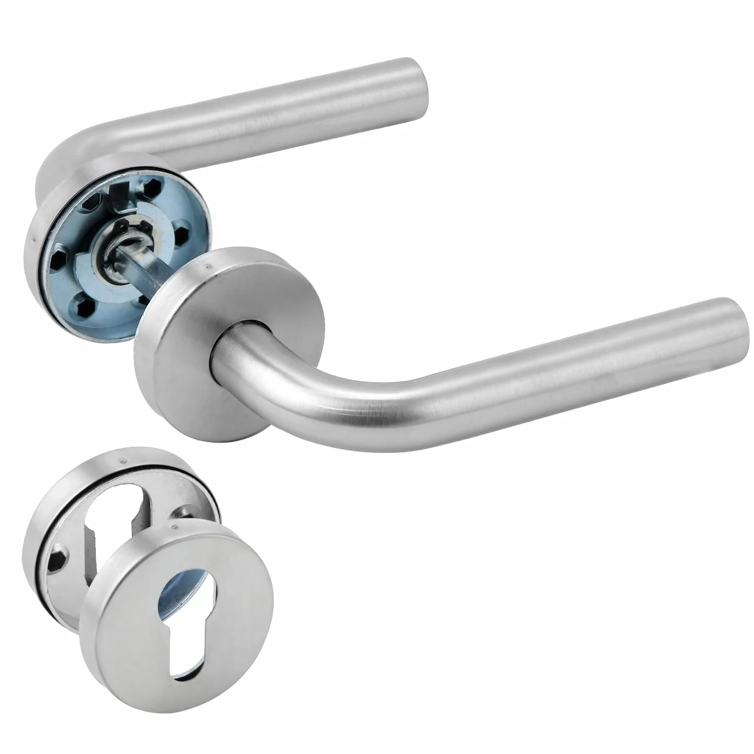 QWORK® Zestaw klamek ze stali nierdzewnej do drzwi o grubości 35-62 mm, rozstaw śrub 45 mm - pasuje do bram ogrodowych, drzwi wejściowych, bocznych drzwi wejściowych