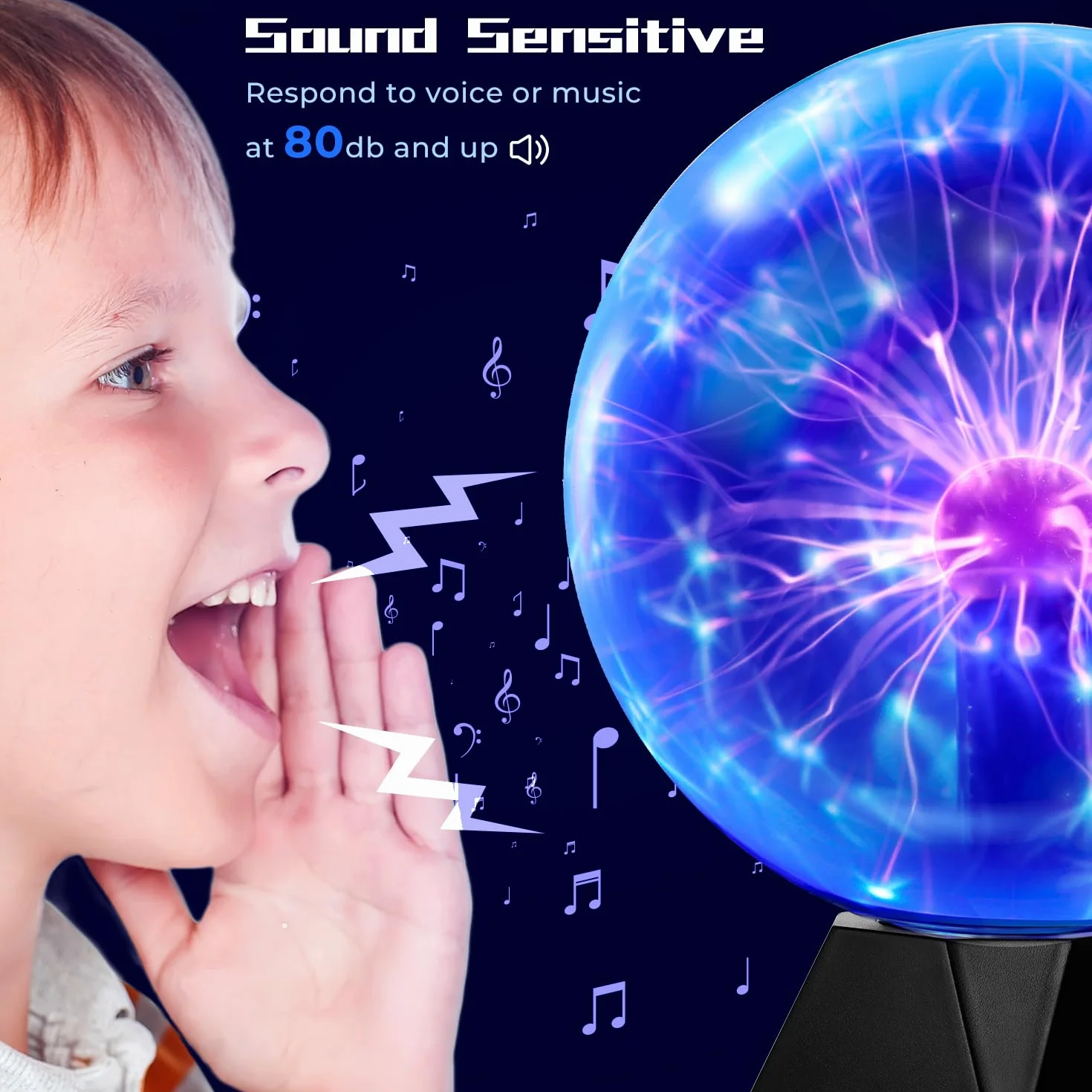 Theefun Kula plazmowa, magiczna kula plazmowa, świecąca kula elektrostatyczna, wrażliwa na dotyk, migająca, pedagogiczna lampa plazmowa, efekty świetlne, niebieska