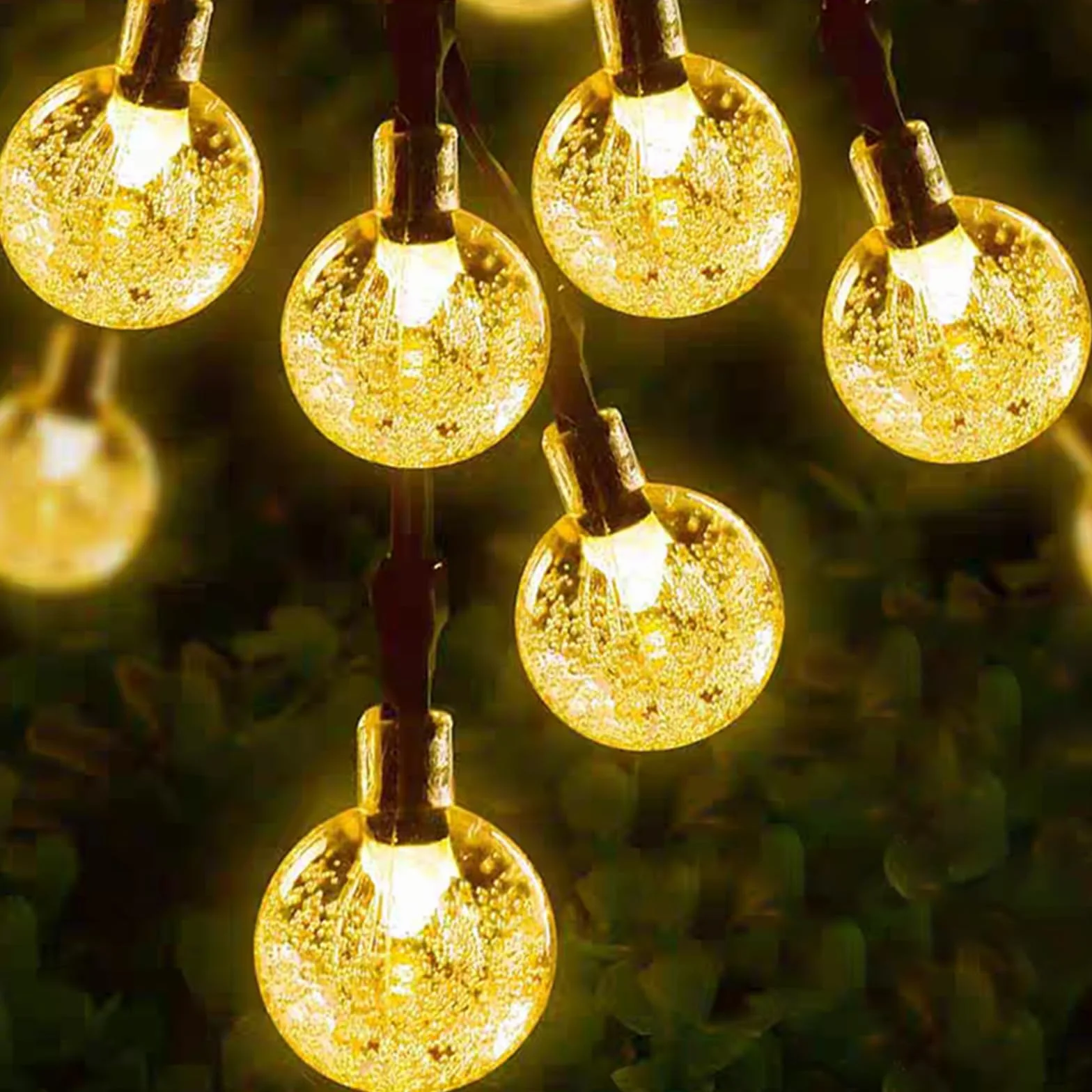 LQWELL® Słoneczne wróżki do ogrodu na zewnątrz, słoneczne łańcuchy świetlne Kryształowe kule 30LED 8 M 26FT IP44 8 trybów Wróżki do ogrodu na patio (Ciepła biel)
