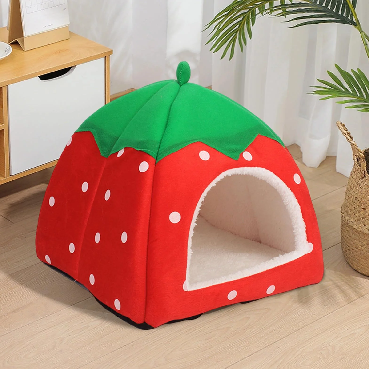 Domek dla świnki morskiej, przytulna jaskinia z wyjmowaną matą, łóżko dla świnki morskiej, szczurów, akcesoria dla królików miniaturowych, chomików, chomików, wiewiórek (24 x 24 cm, czerwony)
