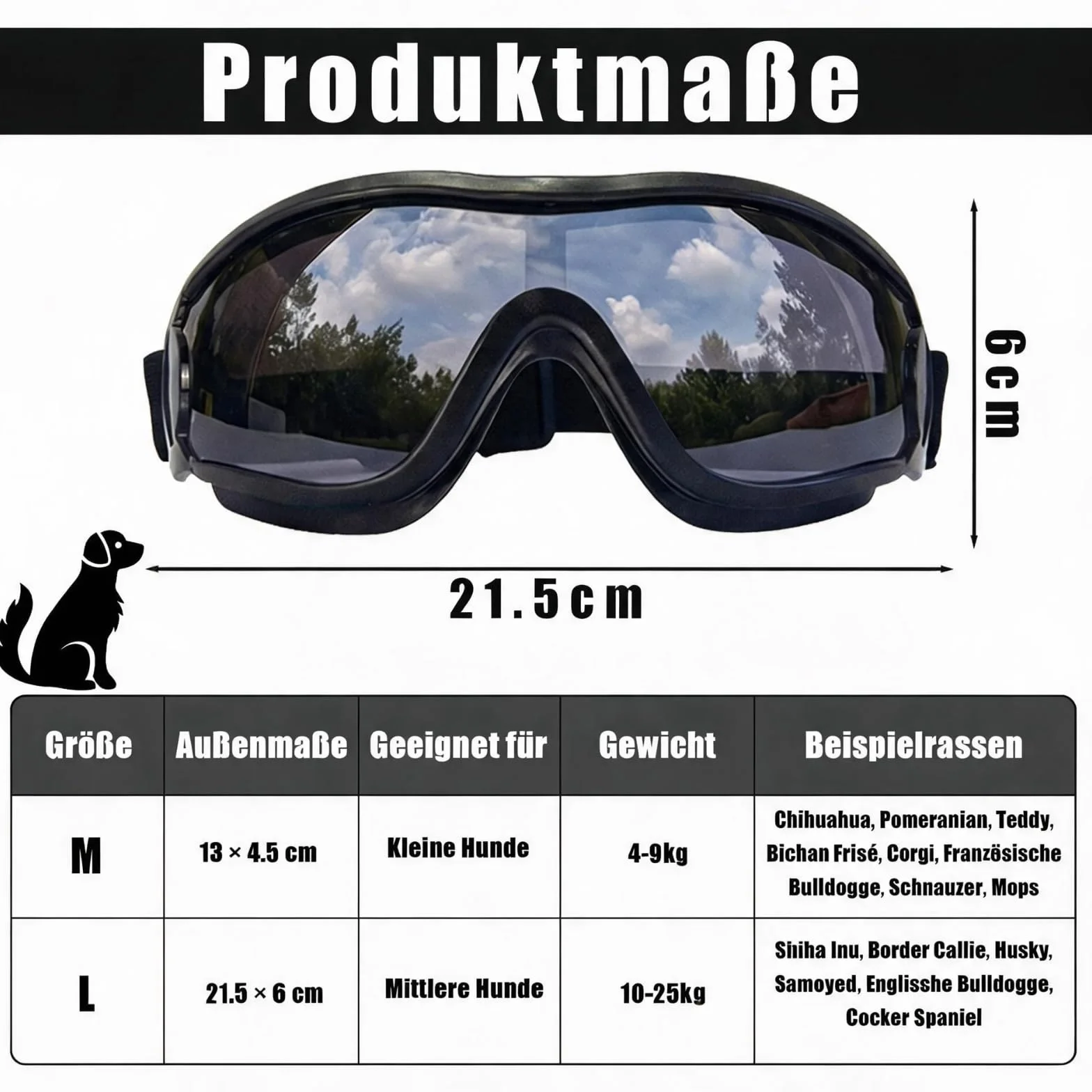 Okulary przeciwsłoneczne dla psa, dla średnich psów, 1 sztuka, okulary ochronne dla zwierząt domowych, z ochroną UV, na wędrówki, do jazdy samochodem, na wycieczki motocyklowe, odpowiednie dla