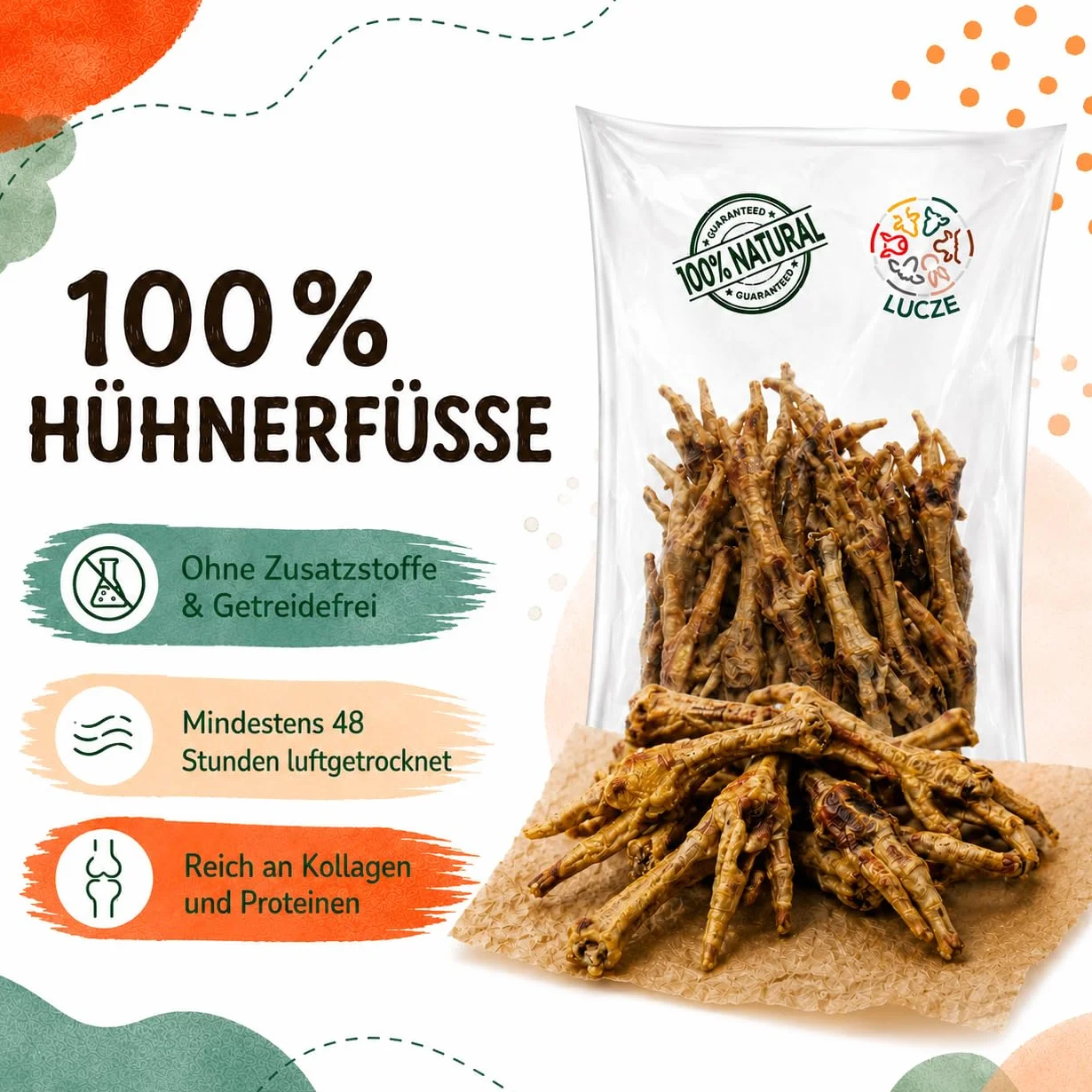 Naturalne Gryzaki dla Psów – Kurze Łapy 50 Sztuk (ok. 1 kg)