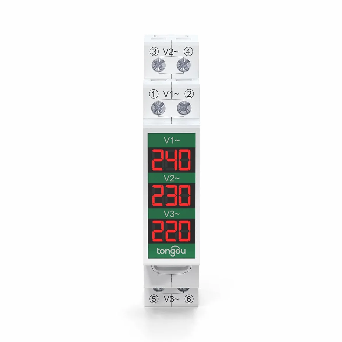 Mini modular Din Rail Mount trójfazowy miernik napięcia z cyfrowym wyświetlaczem LED – Ac 60-450 V Gauge Detektor TONGOU