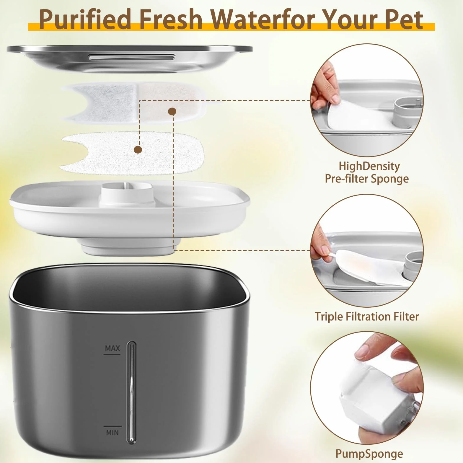 12 szt. filtrów do fontanny FEELNEEDY 4L dla kotów (model YPD-C004) – w zestawie 12 filtrów węglowych, 12 prefiltrów gąbkowych i 12 filtrów pompy