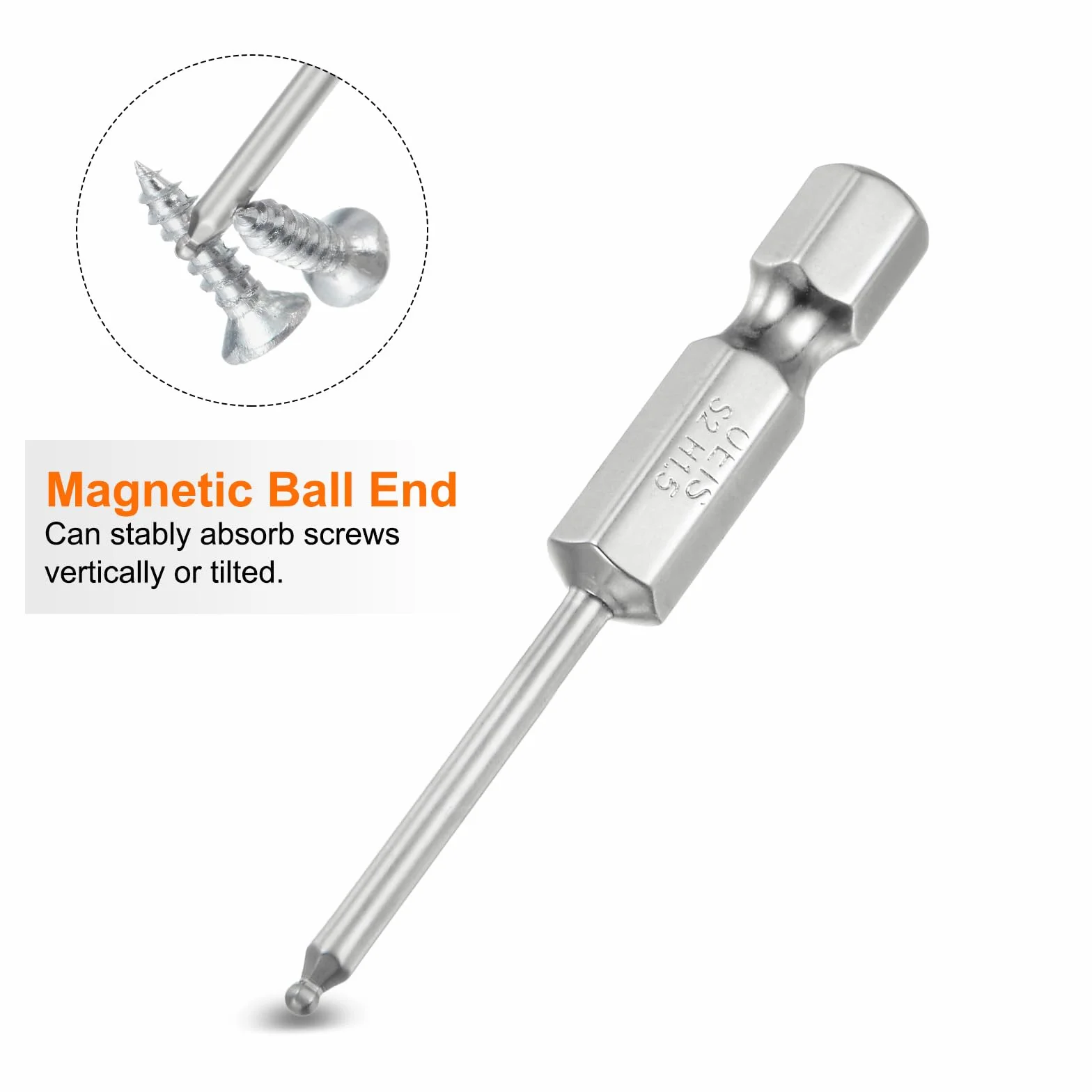 QUARKZMAN Magnetyczne końcówki wkrętakowe z kulkami 1,5 mm (H1,5), rozmiar 1/4", złącze sześciokątne 50 mm (2"), długość magnetycznych końcówek głowicy kulkowej stal S2 metryczna
