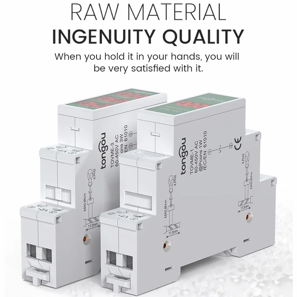 Mini modular Din Rail Mount trójfazowy miernik napięcia z cyfrowym wyświetlaczem LED – Ac 60-450 V Gauge Detektor TONGOU