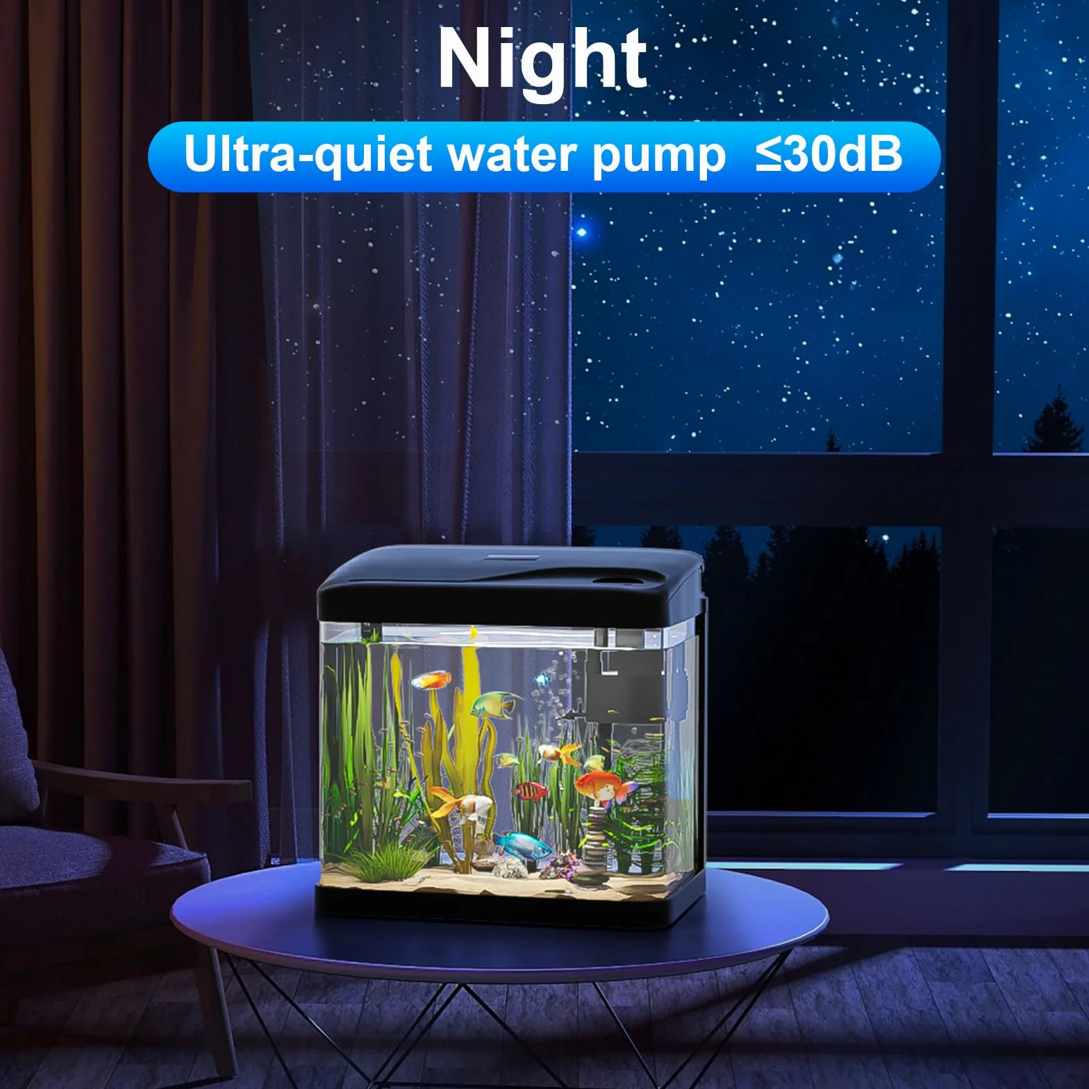 Zestaw akwarium Vankarr 15L Nano akwarium z oświetleniem LED i systemem filtracji kompletny zestaw do małego akwarium, kolor czarny