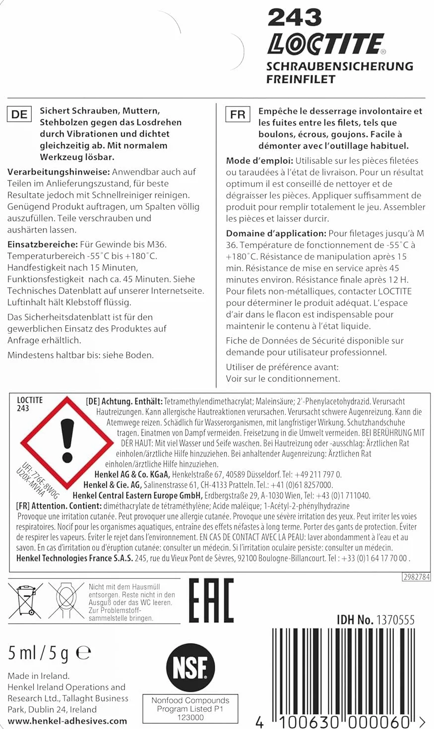 Loctite 243 Schraubensicherung 5 ml dunkelblau