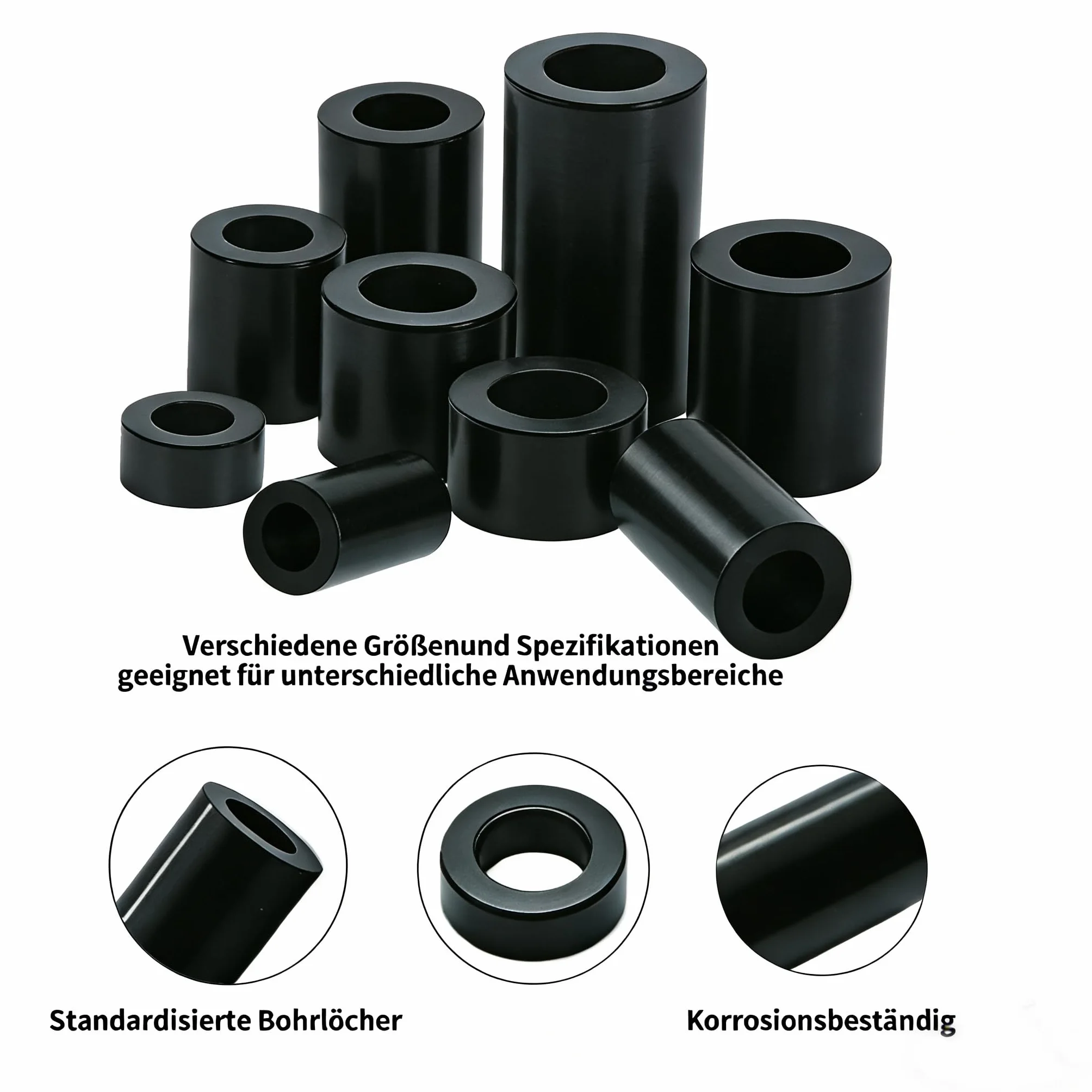 110 sztuk tulejek dystansowych z tworzywa sztucznego ABS, tuleje dystansowe, tworzywo sztuczne, okrągłe, M6, M8, czarne, zestaw z pudełkiem do przechowywania, odpowiednie do produktów