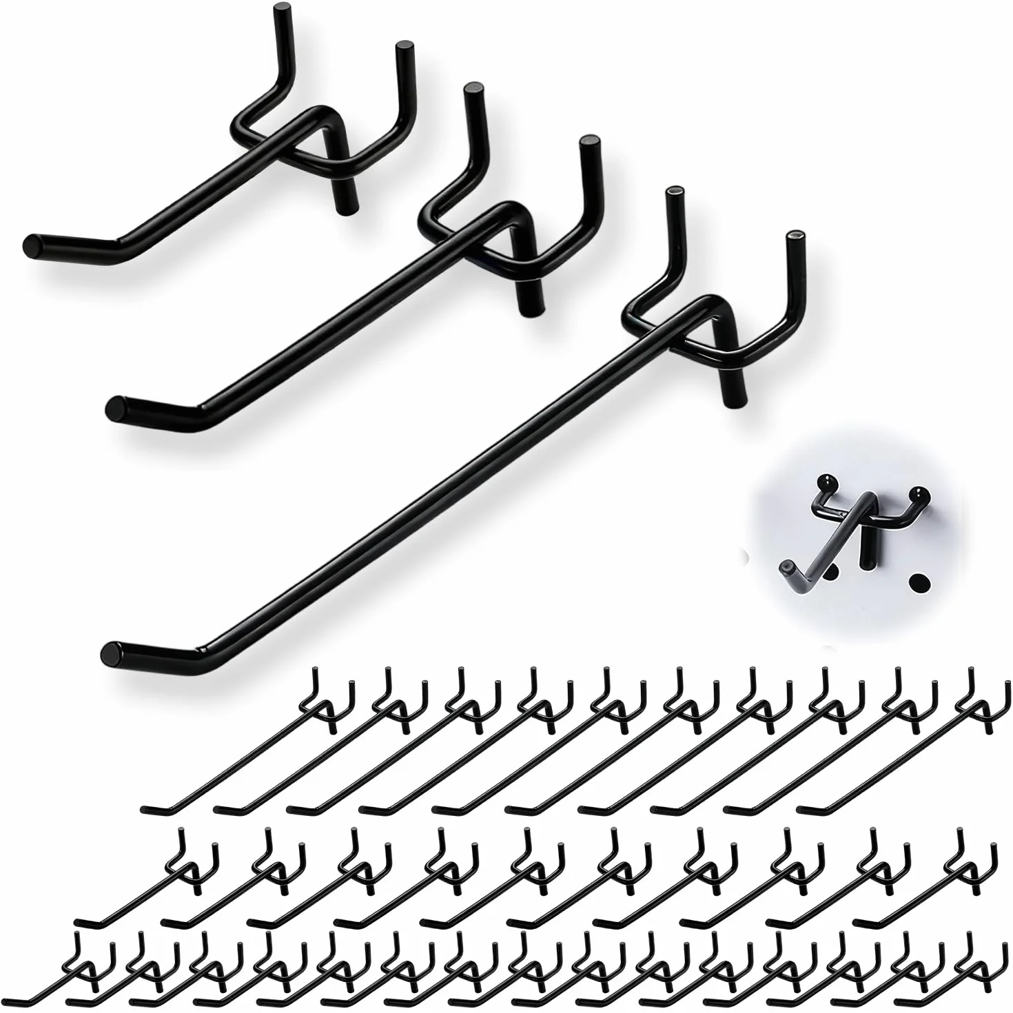Haki do ściany perforowanej 50 sztuk czarne 5 cm 10 cm 15 cm