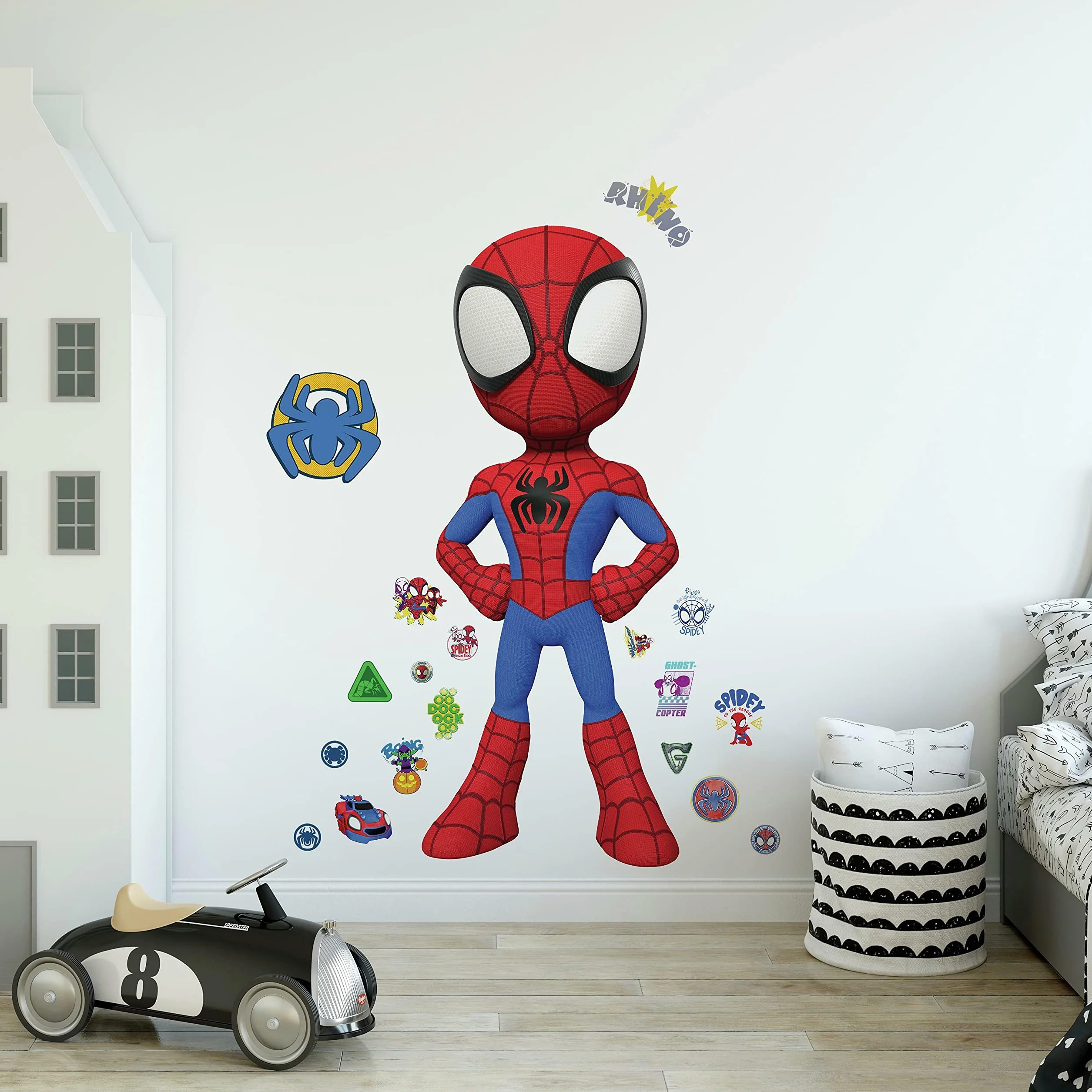 Marvel RoomMates Gigantyczna naklejka Spidey i jej fantastyczni przyjaciele repozycjonowalne czerwony żółty niebieski zielony pomarańczowy fioletowy