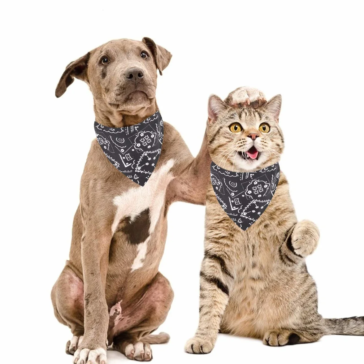 Bandana dla psów, chusty na głowę, chusta dla zwierząt domowych, regulowana, dla szczeniaków, małych psów, kotów (L, czarna)