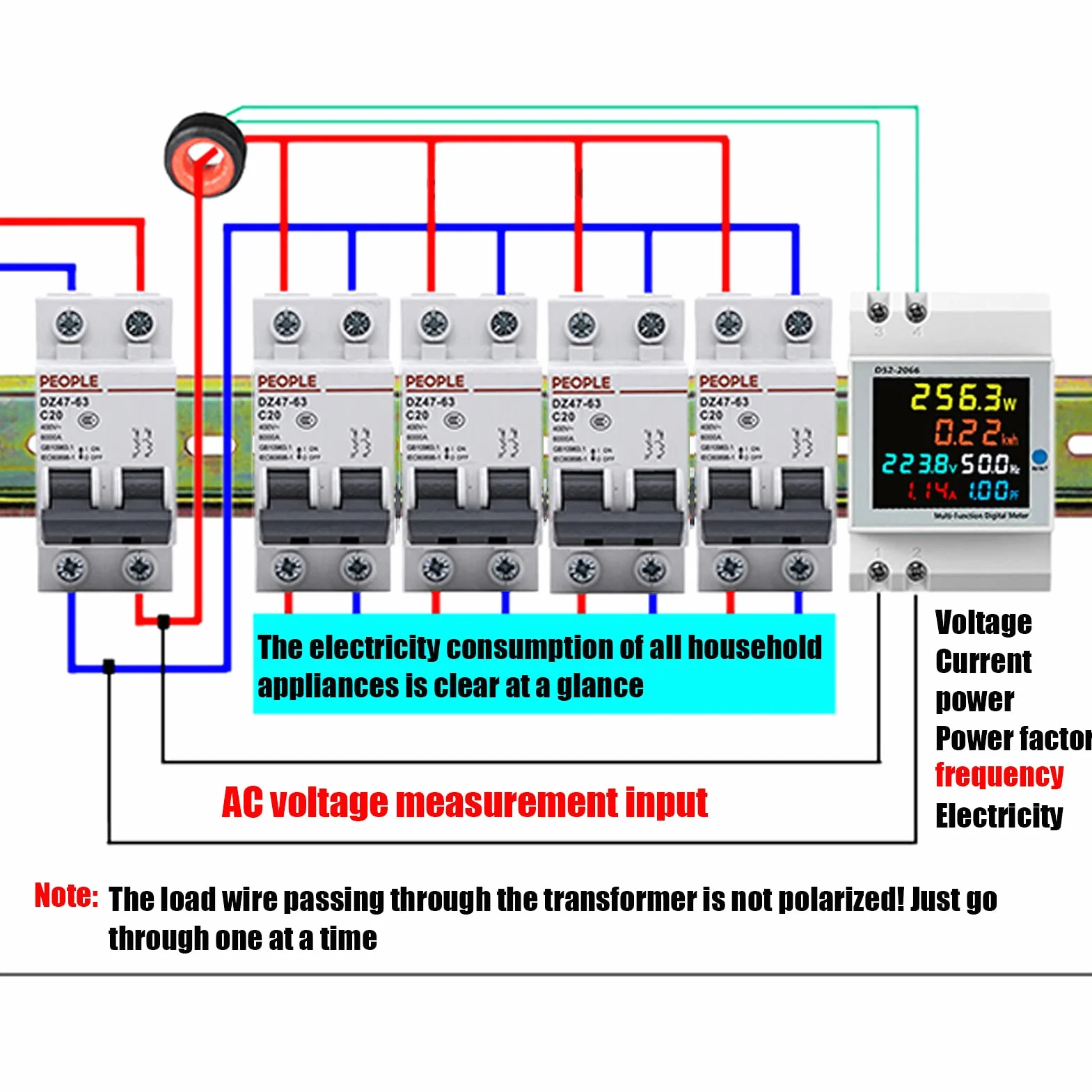 D52-2066 watomierz AC40.0-300.0V/AC0-100.0A Miernik mocy Wyświetlacz LCD Elektryczny miernik gospodarstwa domowego dla przemysłu chemicznego, elektrowni, systemów DOS