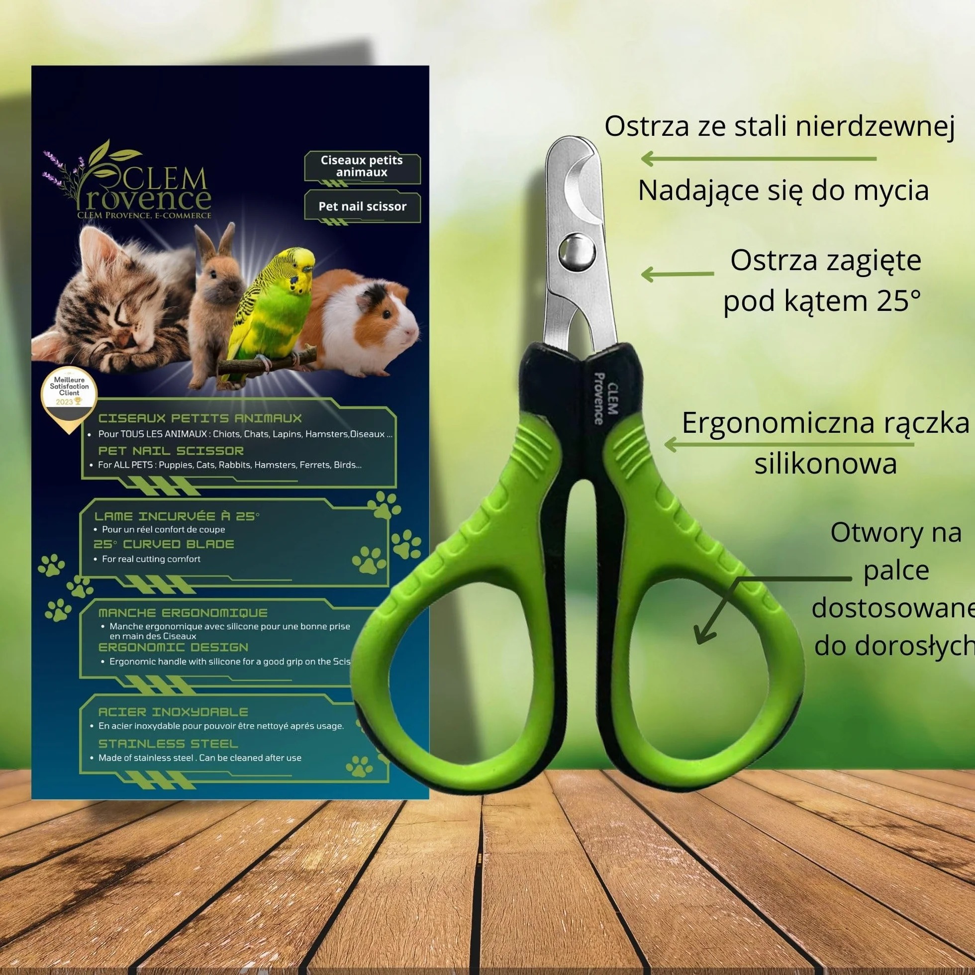 Obcinaczki do Pazurów Kota, Małych Psów i Królików - Weterynaryjne Cążki z Zakrzywionym Ostrzem 25° ze Stali Nierdzewnej, Ergonomiczny Uchwyt Antypoślizgowy - CLEM Provence