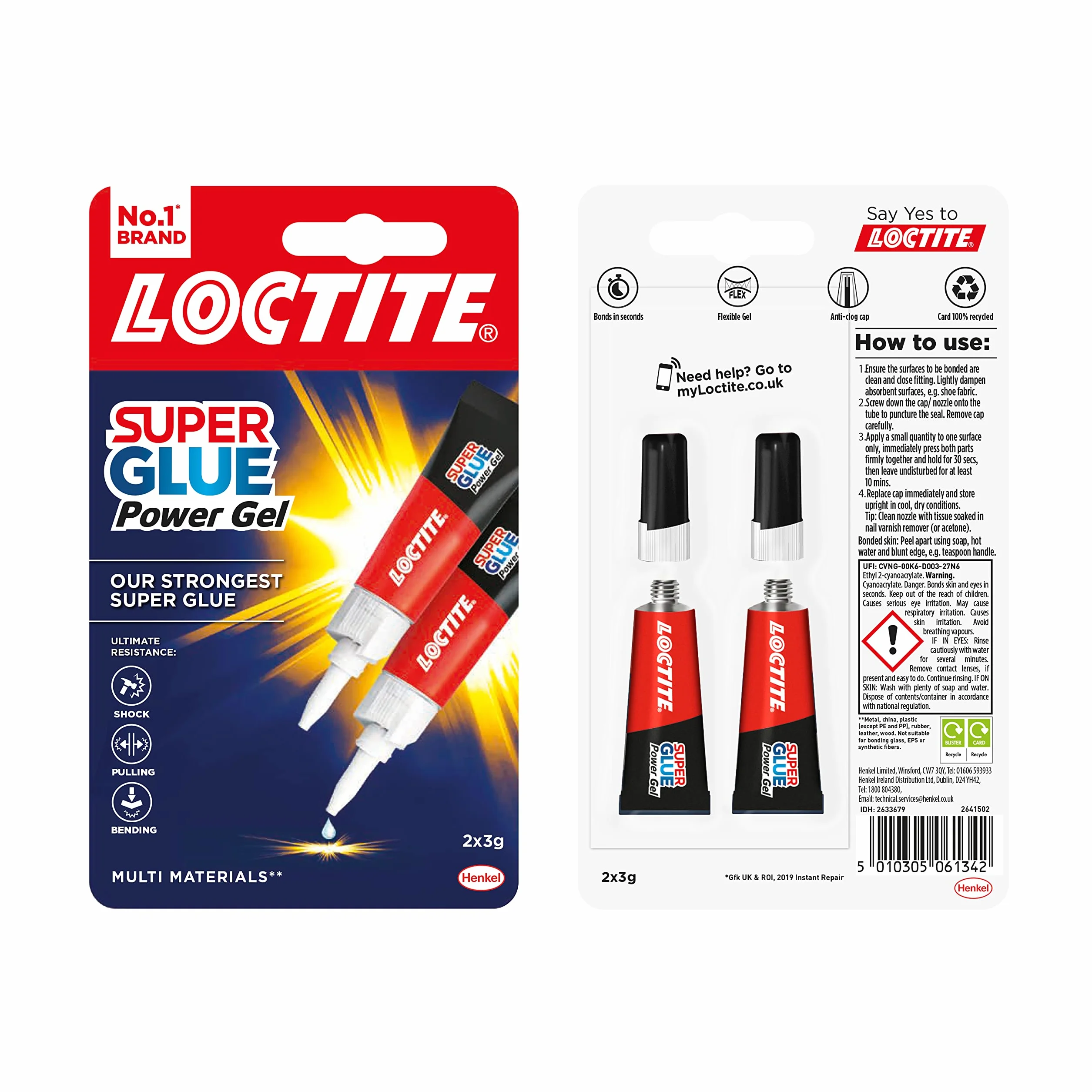 Loctite 2560191 żelowy klej błyskawiczny, mocny uniwersalny przezroczysty klej do wysokiej jakości napraw, przezroczyste różne materiały, łatwy w użyciu klej natychmiastowy, 2 x 3 g, przezroczysty