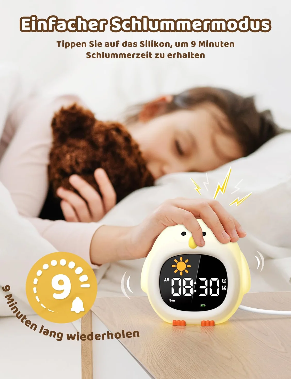 Yissvic Budzik dla dzieci dla początkujących w szkole, dla chłopców z lampką nocną RGB, budzik edukacyjny, 2 alarmy, tryb weekendowy, drzemka 10, biała sowa, styl