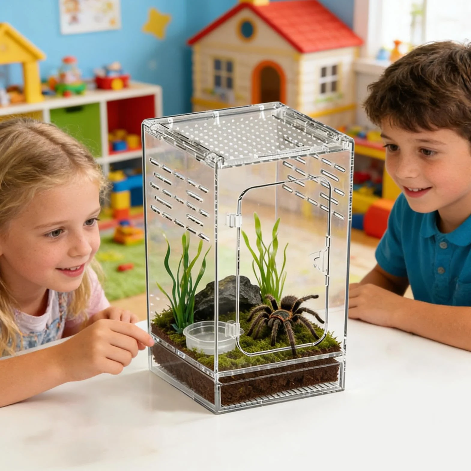 Siedlisko pająka, przezroczyste akrylowe terrarium o całkowitej przejrzystości | Małe siedlisko dla gadów, dla jaszczurek, ślimaków, żab, węży i krabów pustelników