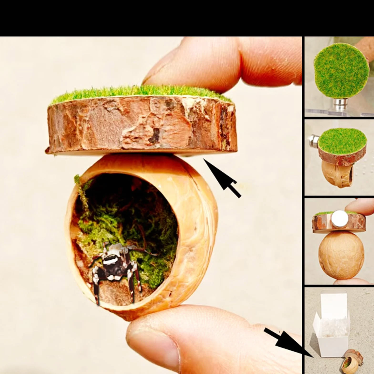 Spider Hide Shelter Magnetic Pet Habitat 1.57x2.36 Inches Handmade Reptile Accessory Jumping Spider Tarantula House