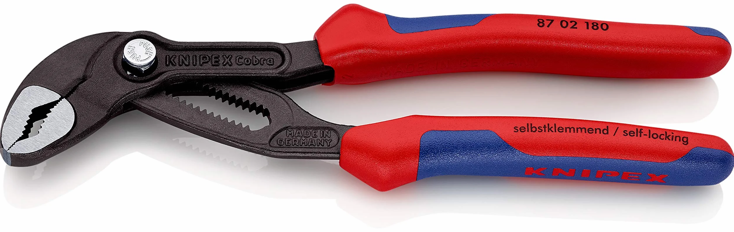 KNIPEX Cobra Szczypce nastawne do rur nowej generacji w opakowaniu z zawieszką fosforanowana, szara z osłonkami wielokomponentowymi 180, 87 02 180 SB