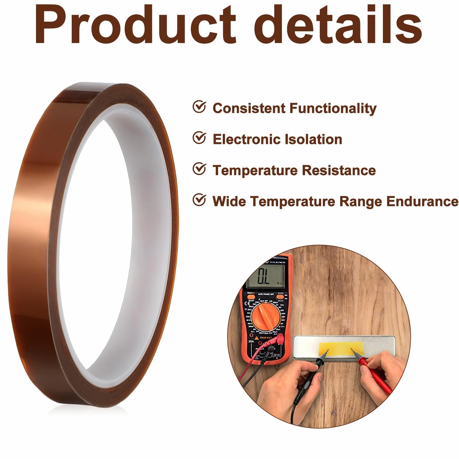4 rolki taśmy klejącej odpornej na wysokie temperatury, 12 mm x 33 m, odporna na wysokie temperatury, do stosowania w elektronice, płytkach drukowanych, termotransfer, do przykrywania i