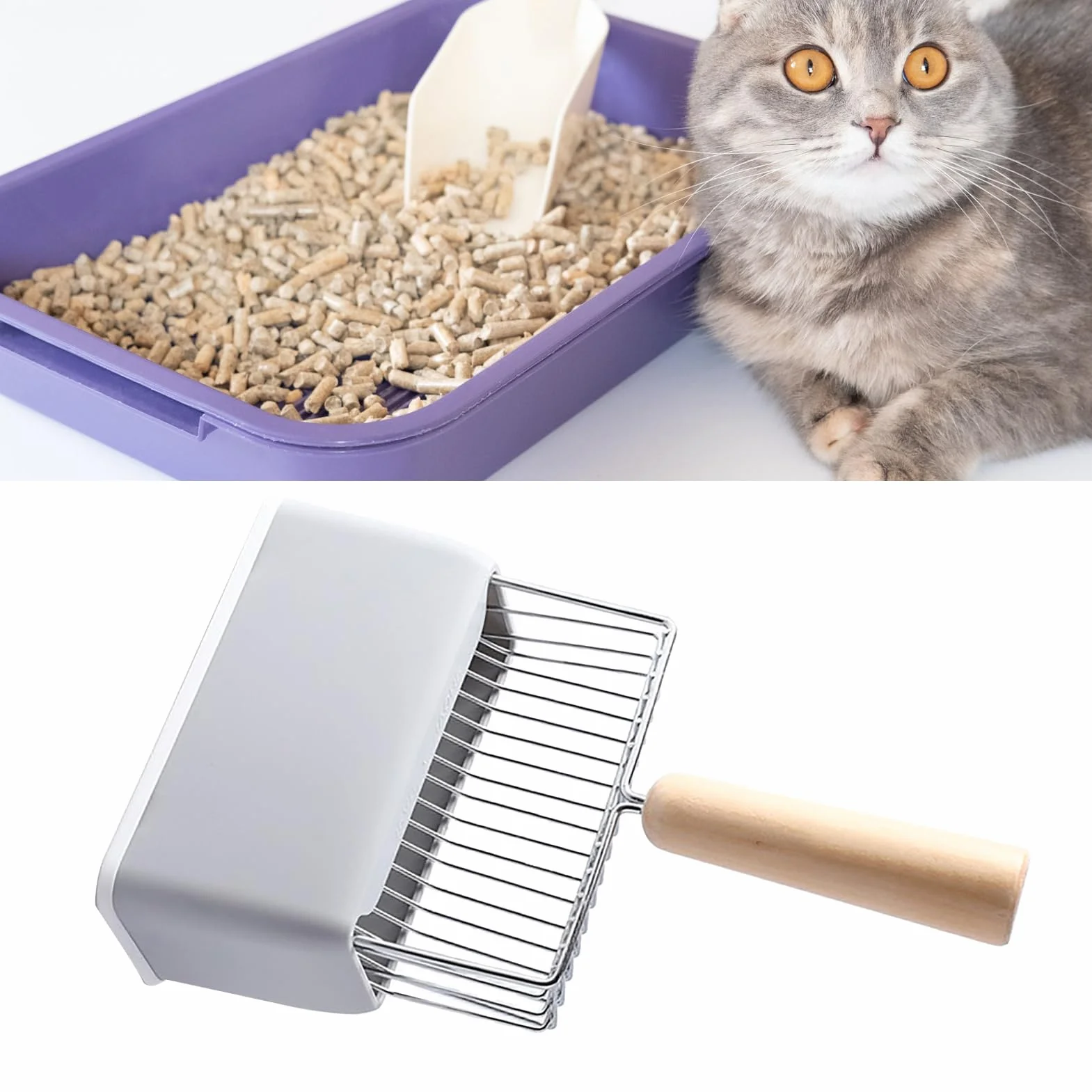 Szufelka do Kuwety dla Kota, Duża Metalowa Szufelka Kitty z podstawą do Salonu (Szary)