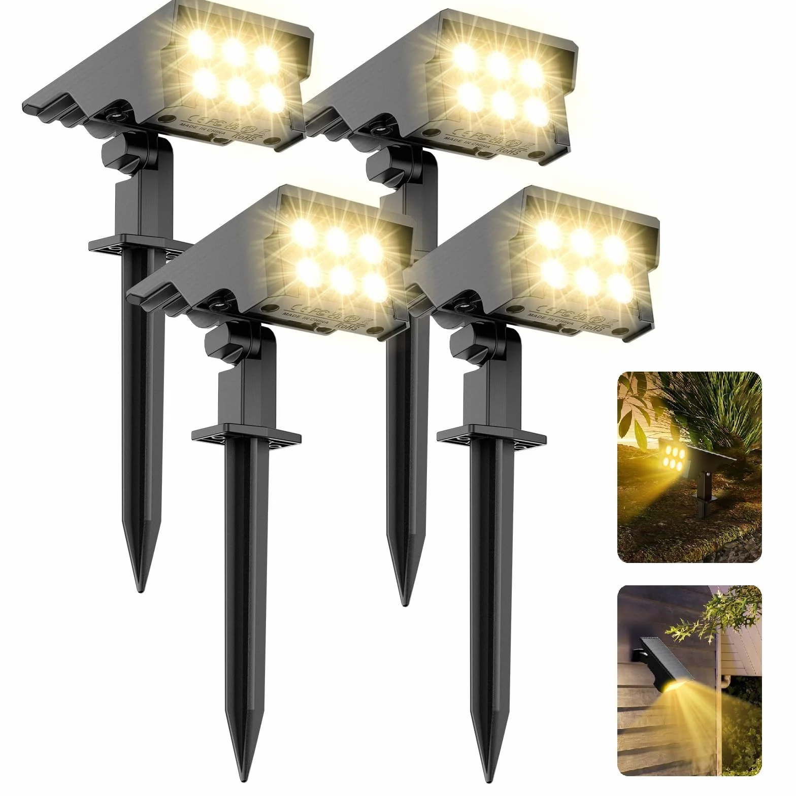 MEIKEE lampy solarne do ogrodu, 2700 K, ciepła biel, 3 jasność, 3 tryby, IP66, wodoszczelne, 4 sztuki