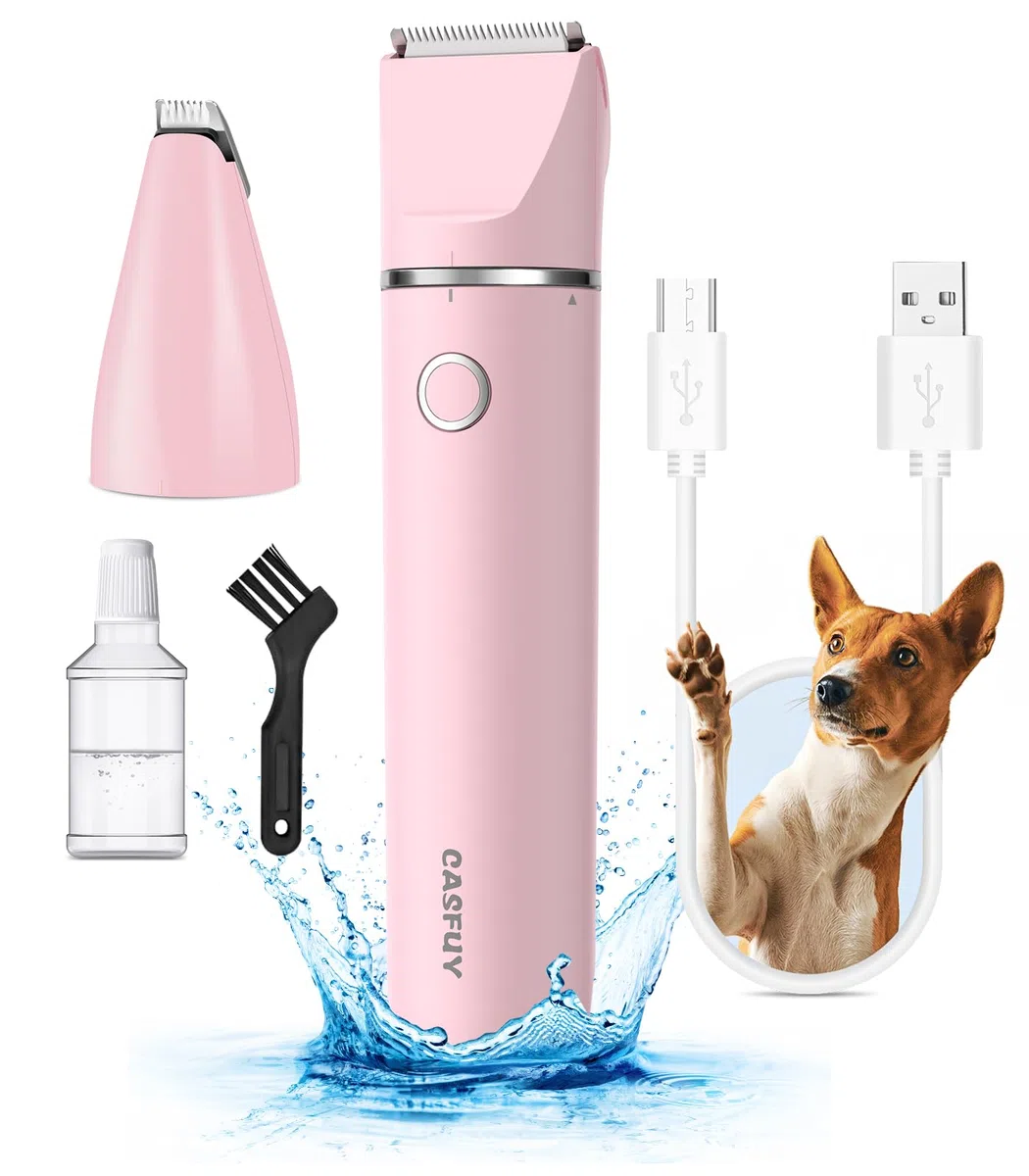 Casfuy Bezprzewodowa maszynka do strzyżenia łap, cicha, z podwójnymi ostrzami, ładowana przez USB, dla psów, kotów i małych zwierząt domowych, do przycinania włosów wokół łap, oczu, uszu, twarzy, zadu