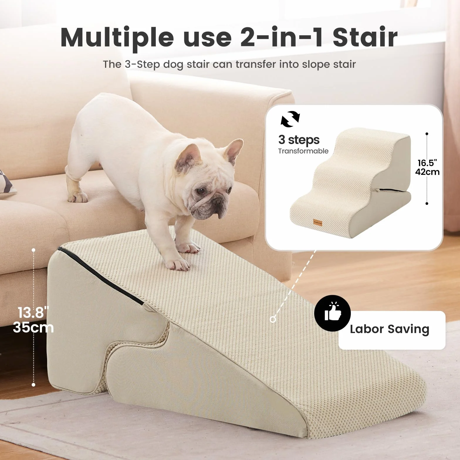 Gardner Pet Schody dla małych psów 35/42 cm, schody dla zwierząt domowych, 3 stopnie, rampa dla psów z gęstej pianki z antypoślizgowym, wodoodpornym pokrowcem materiałowym, na łóżko, sofę, kanapę i