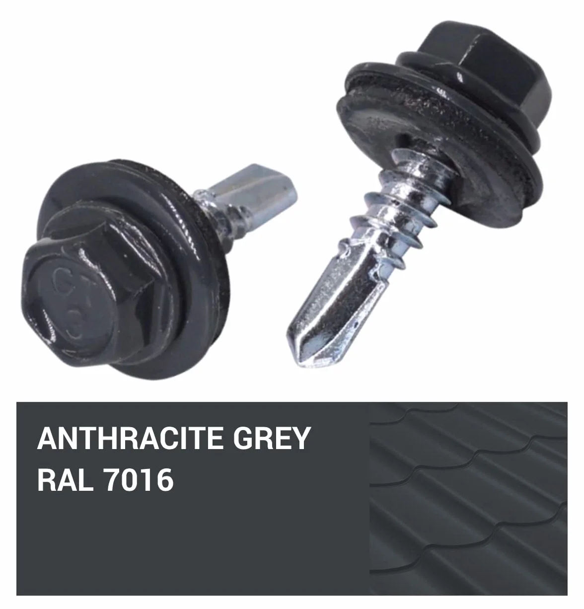 SKIR'CO (300 szt.) Metalowe śruby dachowe, 4,8 x 19 mm, malowane śruby samoniercące z podkładkami EPDM, śruba z blachy sześciokątnej (antracyt szary RAL 7016)