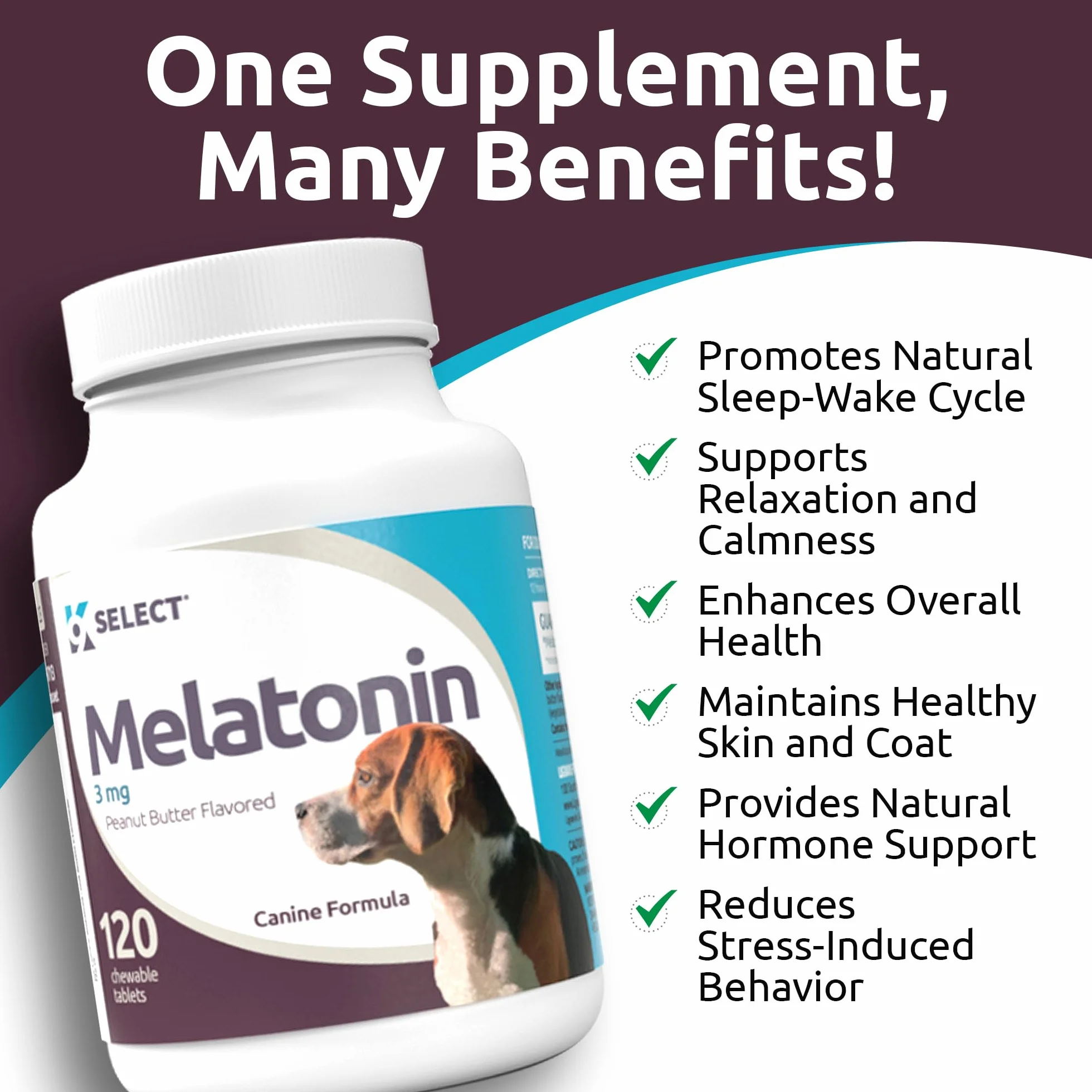 K9 Choice Melatonin for Dogs - 120ct (3 mg) Tabletki - Peanut Masło Flavor