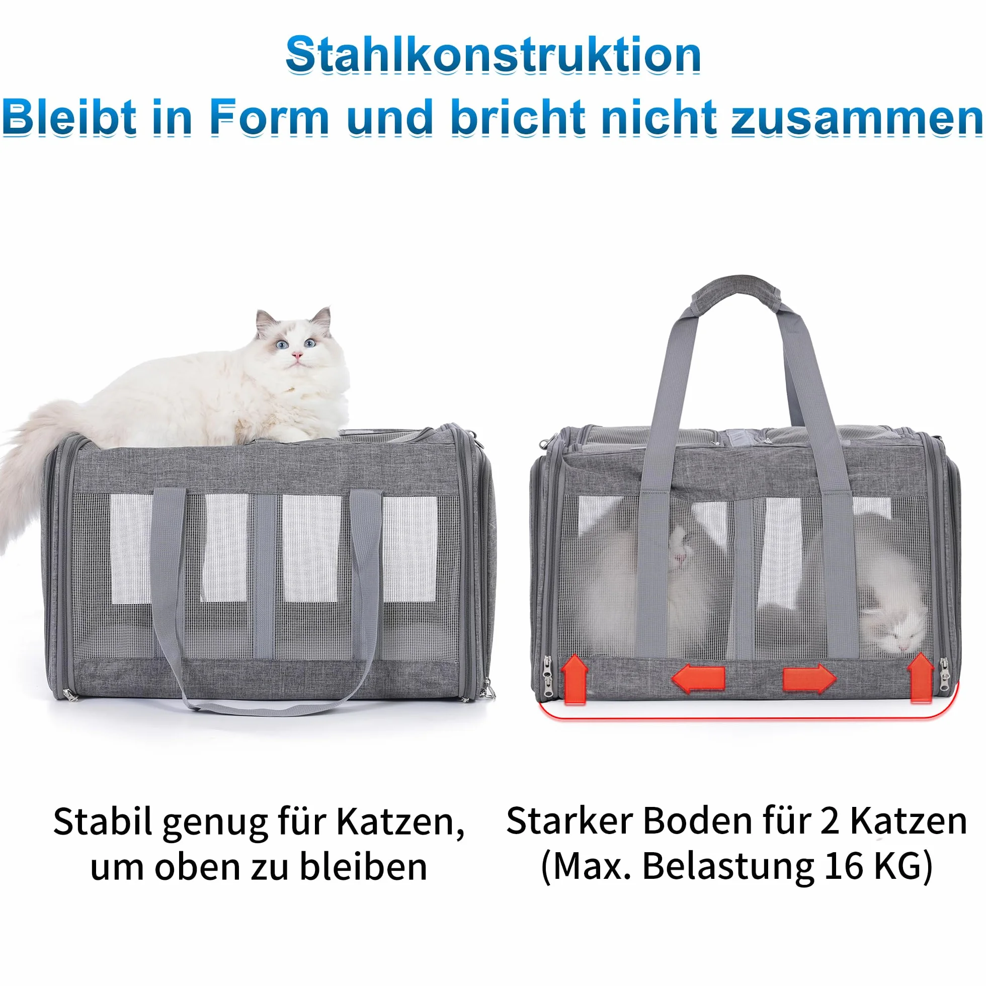 XXL transporter dla kotów i małych psów do 15 kg składany rozszerzalny 53 x 43 x 33 cm beżowy