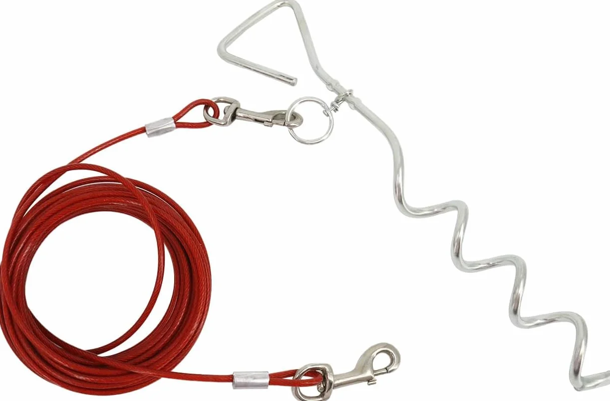 Kabel do wiązania dla psa i palik na kemping na świeżym powietrzu i podwórka, idealny dla małych, średnich i dużych psów (3, czerwony)