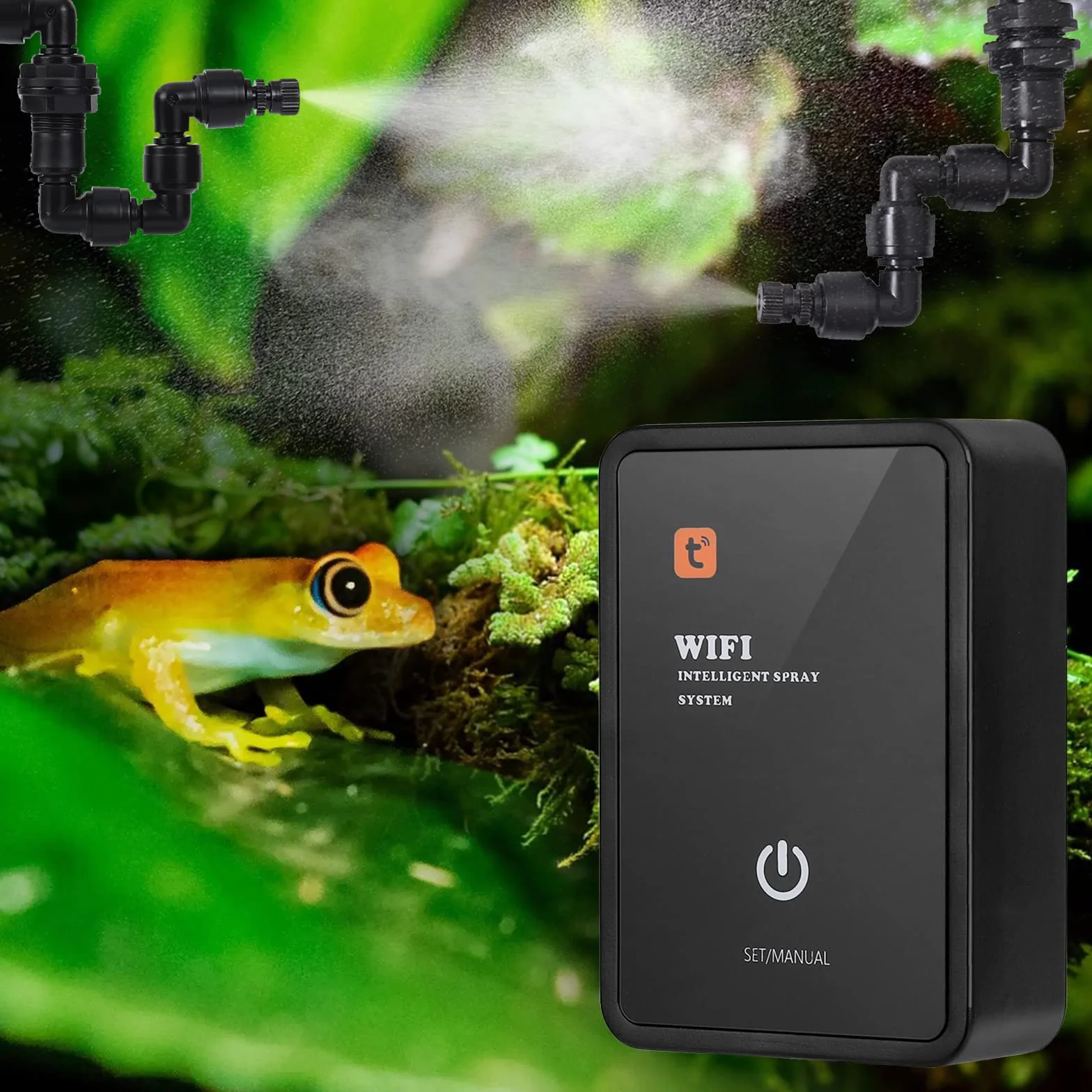 Diealles Shine inteligentny system mgiełki gadów, system mgły do terrarium z dyszami natryskowymi, regulacja 360°, mgiełka do gadów, płazów, roślin, kwiatów, lasów deszczowych