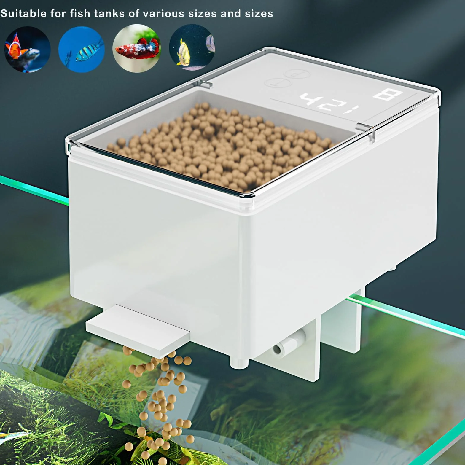Automatyczny karmnik dla ryb do akwarium, wakacyjny karmnik dla ryb Wiele trybów karmienia czasowego, wyciszenie, duża pojemność 500 ml, z cyfrowym wyświetlaczem, odporny na wilgoć nie zatyka