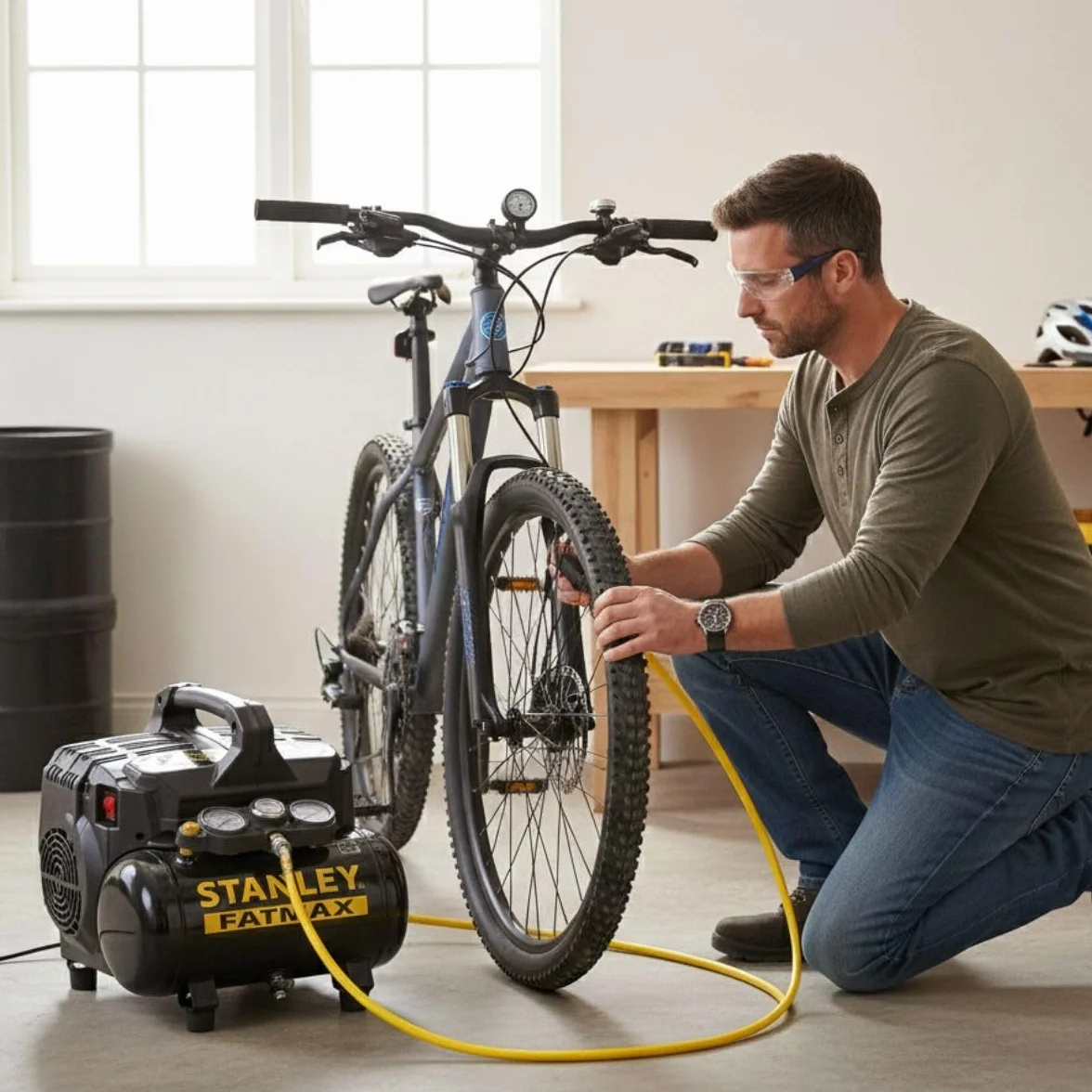Stanley Fatmax Kompressor DST 101/8/6 FMXCM00 - Kompresor powietrza 8 bara - Cichy kompresor powietrza 59dB - Pojemność zbiornika 6 litrów - Kompresor zasilany akumulatorem 1450 obr./min