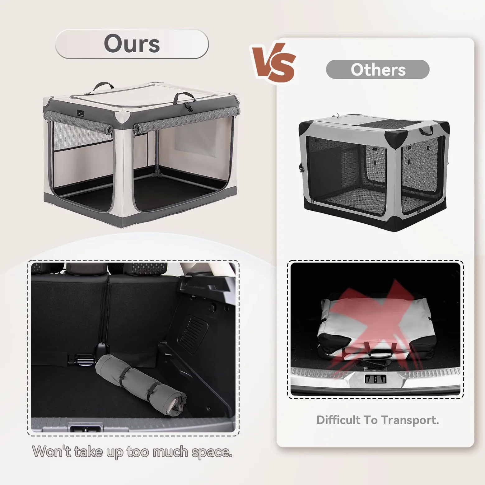 Skrzynka podróżna dla psa z zamykanym zamkiem błyskawicznym i opatentowaną ramą śrubową – składane klatki dla zwierząt domowych, dla dużych psów, wodoodporna podstawa, nadająca się do prania osłona