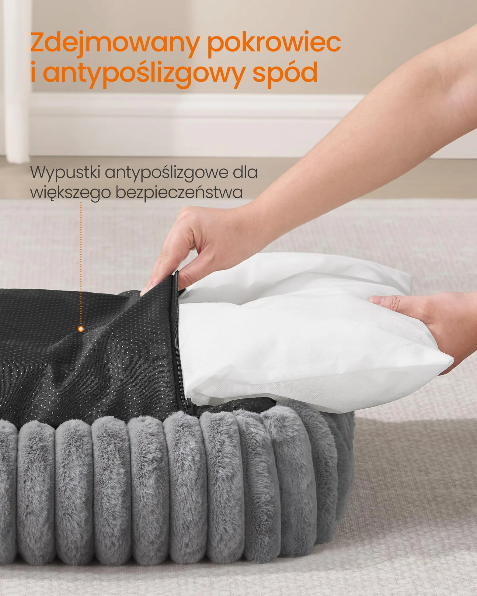 Feandrea Legowisko dla psa, duże ortopedyczne legowisko dla psa, zmywalna poduszka, miękkie, miękkie wypełnienie, 91 x 68 x 18 cm, gołębia szarość PGW312GD01