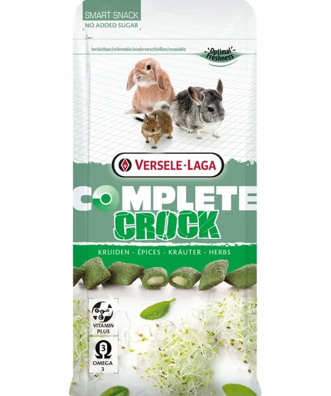 Versele-Laga Complete Crock zioła | 3 szt. | 3 x 50 g | przekąska dla królików i gryzoni | delikatne nadzienie ziołowe z lucerną | lekkostrawne i bez dodatku cukru